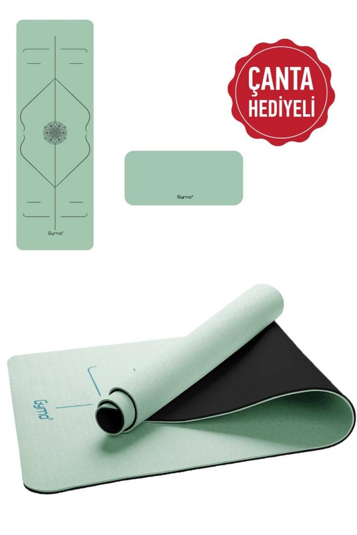 Gymo Hizalamalı 6mm Tpe Yoga Matı Pilates Minderi Diz Dirsek Koruyucu Matlı Set Açık Yeşil