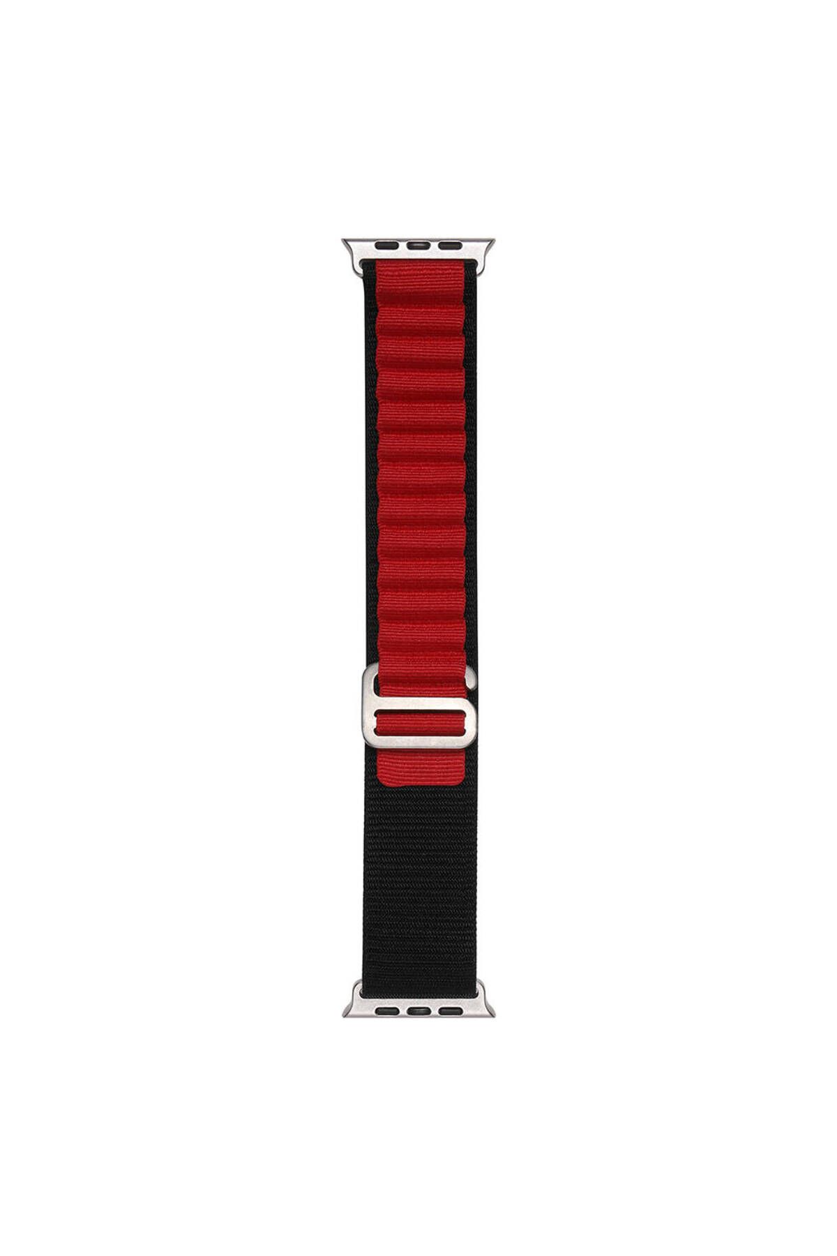 Case 4U Apple Watch 40mm Band-74 Hasır Kordon Siyah-Kırmızı