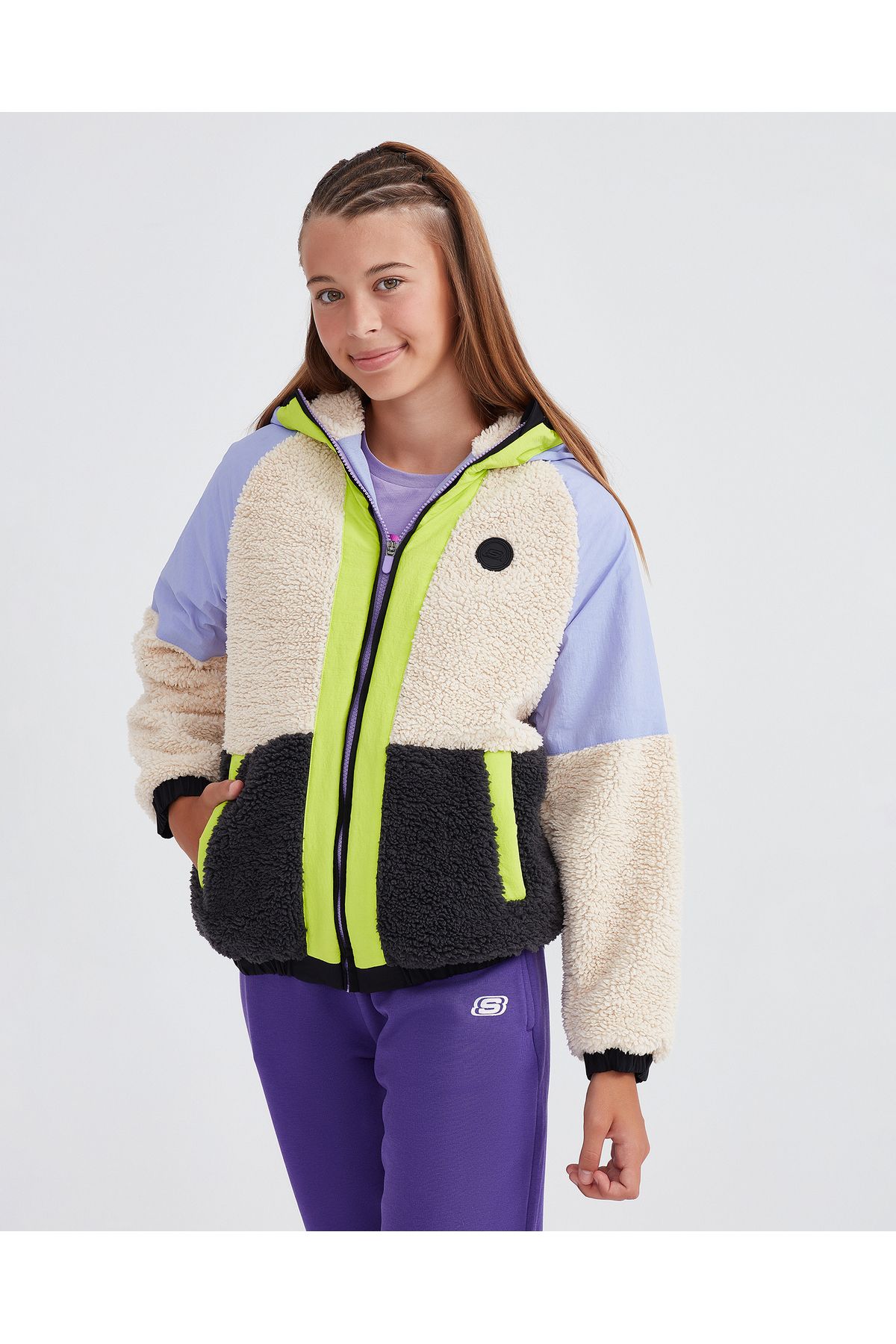 Skechers G Outdoor Fleece Full Zip Sherpa Büyük Kız Çocuk Mor Ceket Sk232176-505