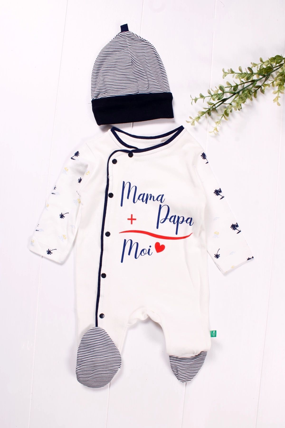 Babydonat Marin Desenli Şapkalı Erkek Bebek Tulumu