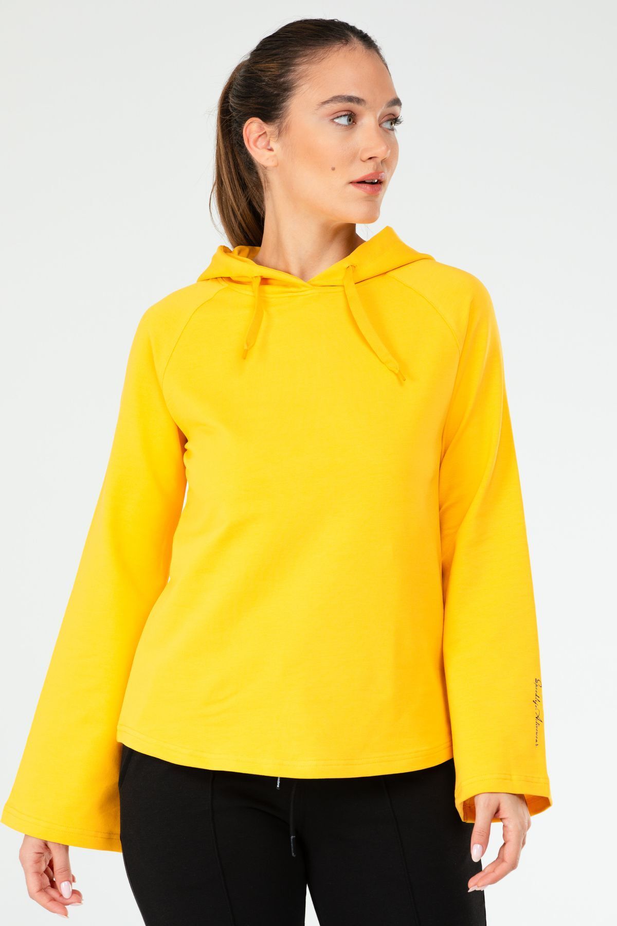 Speedlife Sarı Regular Pamuklu Kapüşonlu Kadın Sweatshirt Sc1176