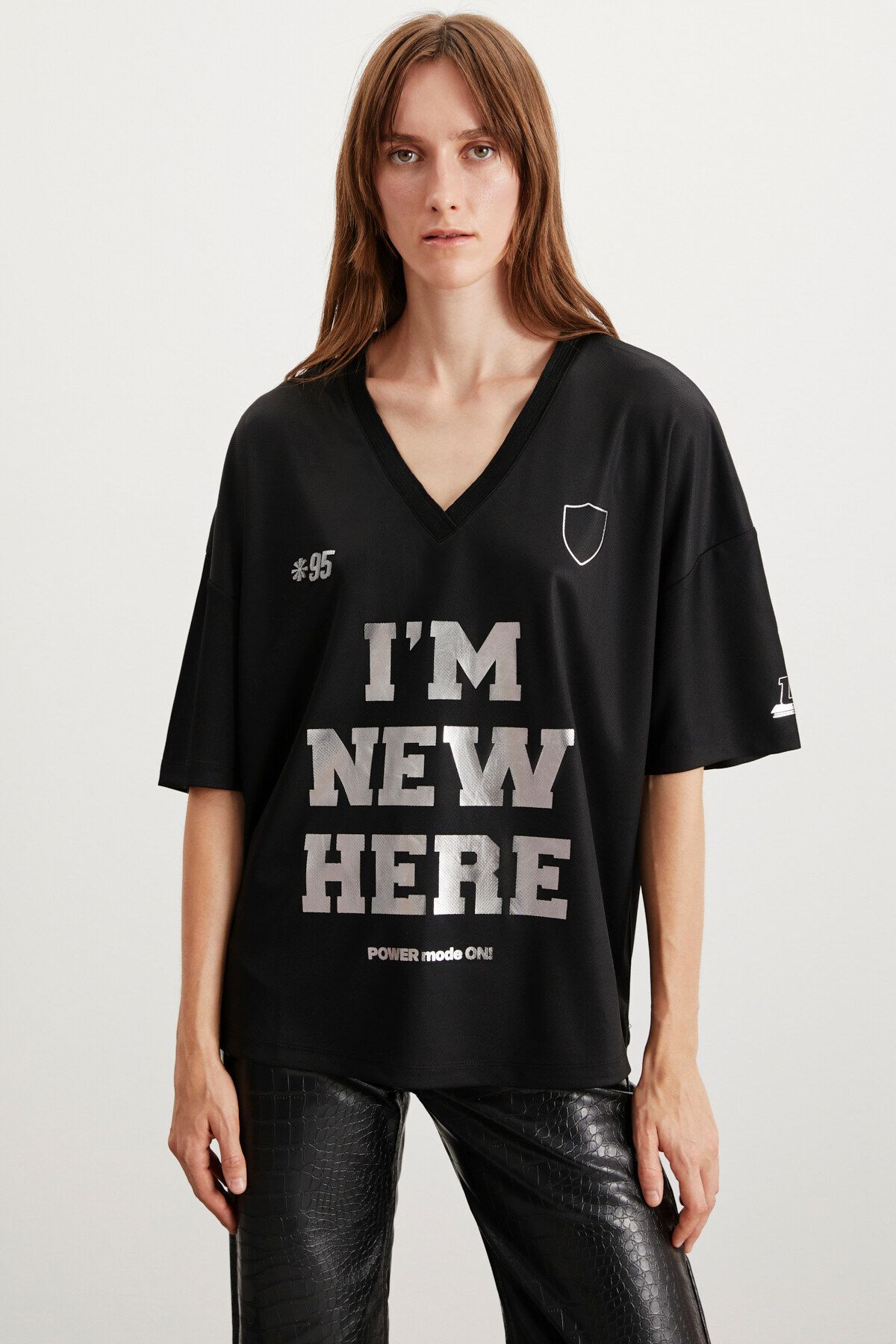 GRIMELANGE Bonıta Kadın Oversize Kalıp Siyah T-shirt