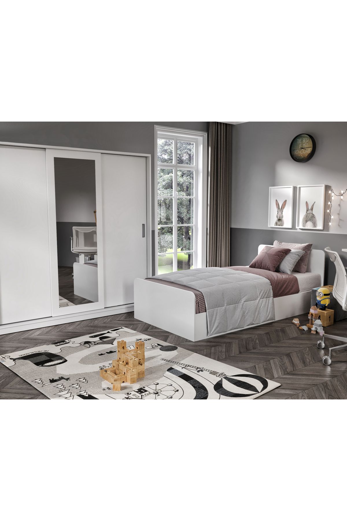 WENCE 3 Parçalı Tek Kişilik Mdf Genç Odası Takımı