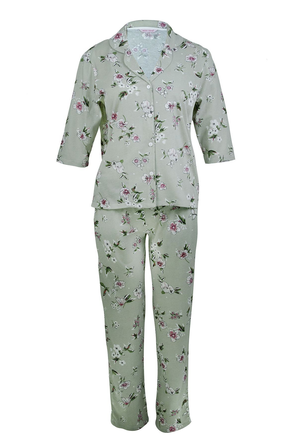 Magic Form 18280 Kadın Önden Düğmeli Gömlek Pijama Takımı-nilyeşili