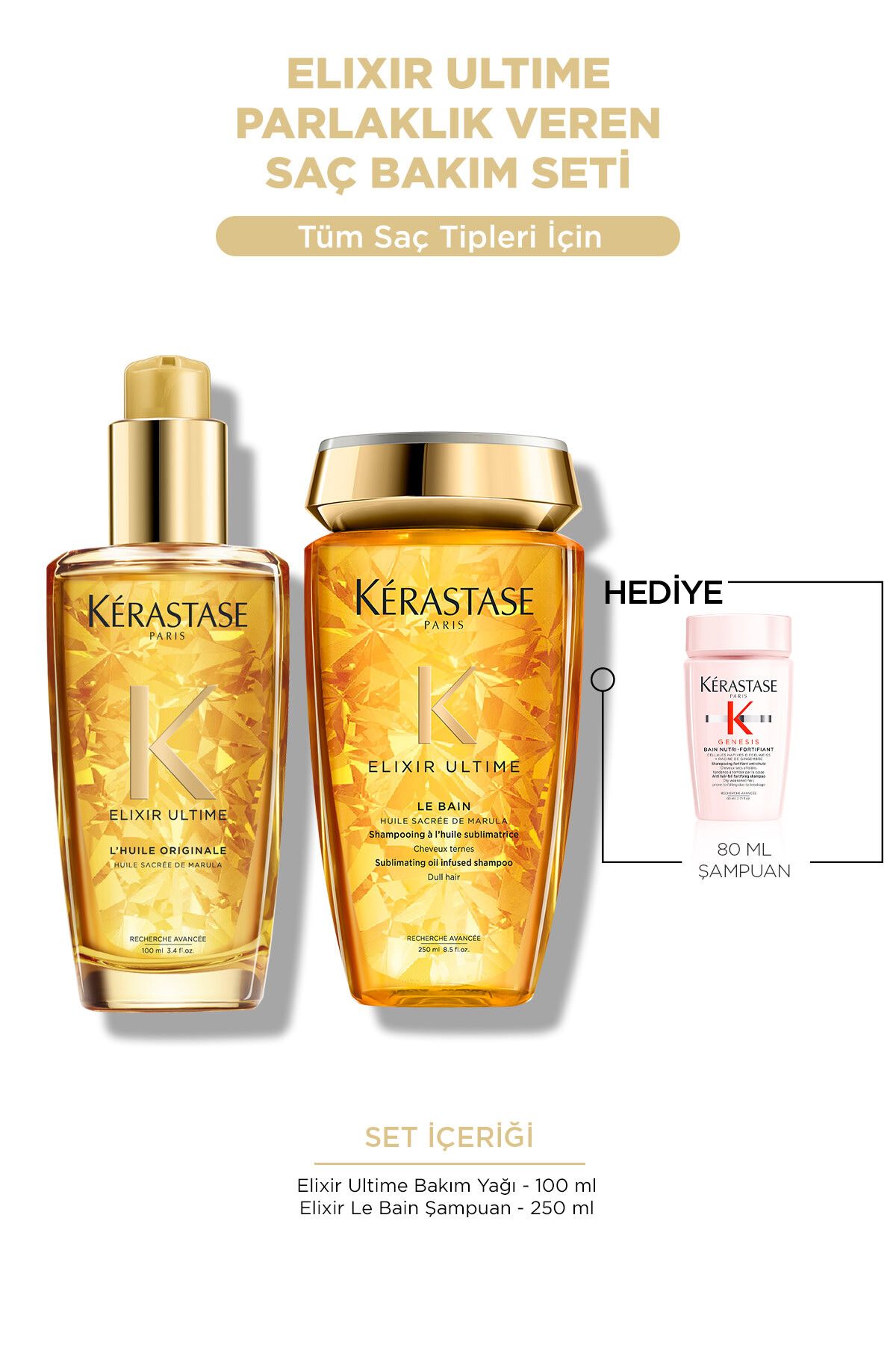 Kerastase Elixir Ultime Parlaklık Veren Saç Bakım Seti - Şampuan & Bakım Yağı