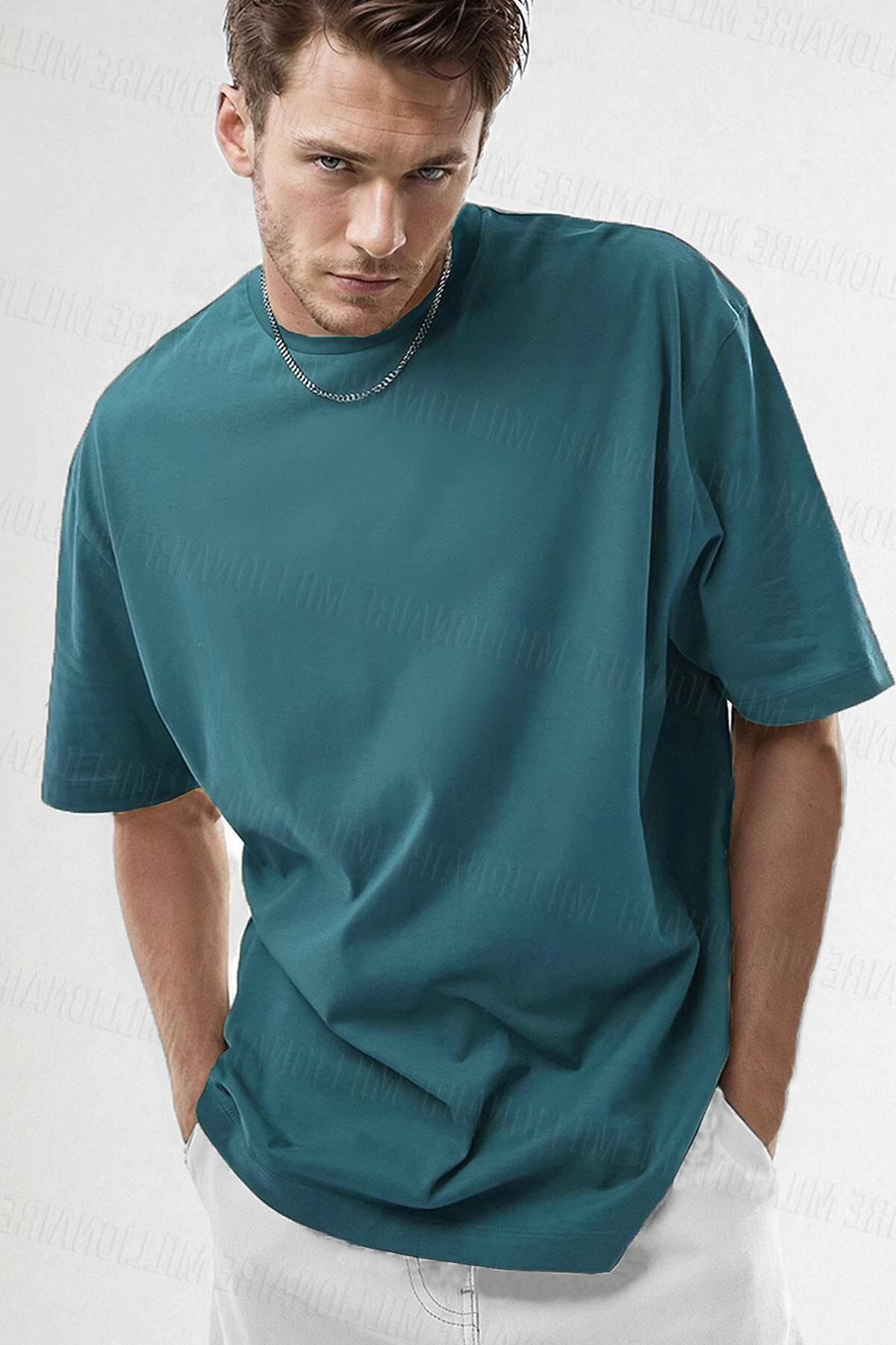 Teenage Millionaire Erkek Petrol Mavisi Bisiklet Yaka Düz Basic Baskısız Oversize Salas T-shirt