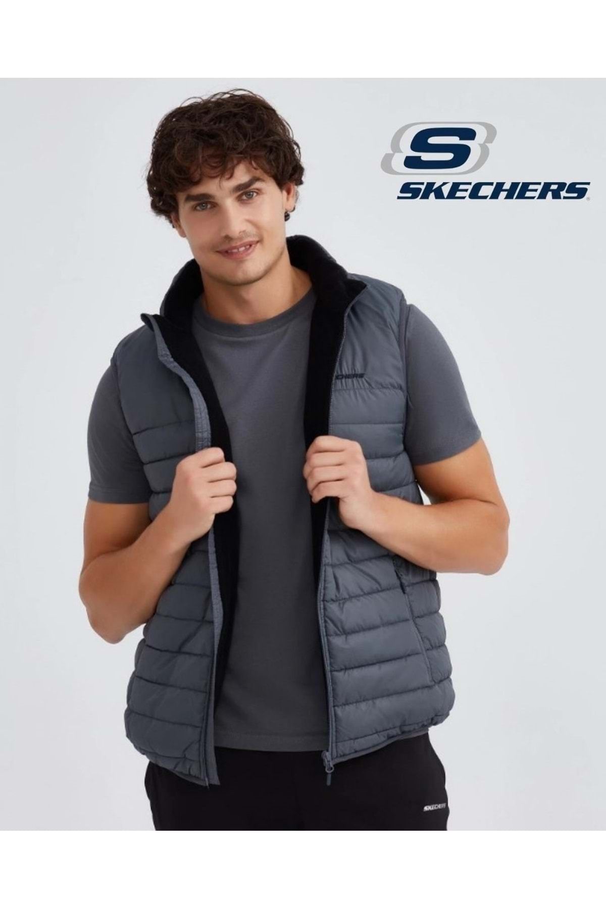 Skechers M Outerwear Padded Vest S232001 Erkek Yelek Gri