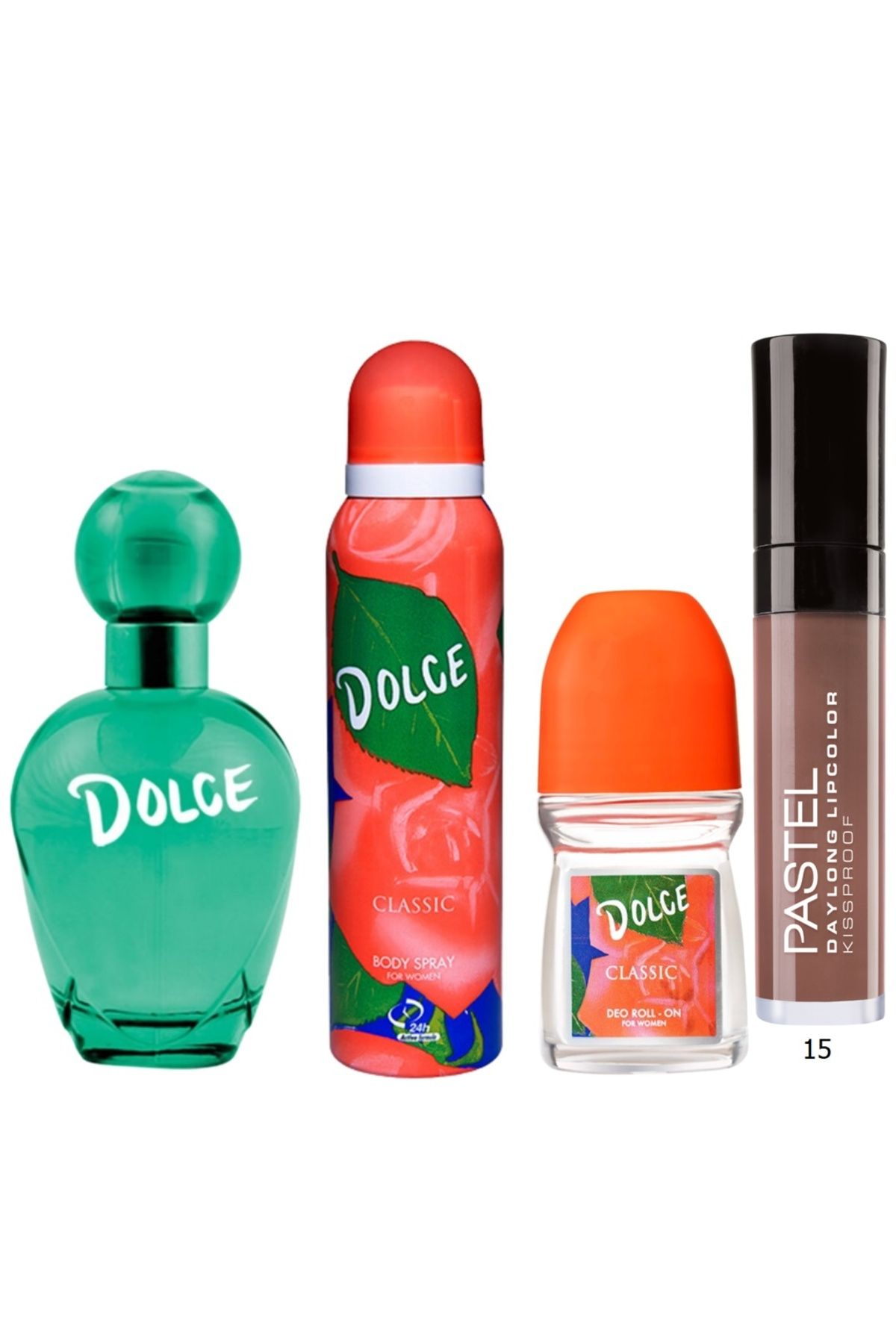 Dolce Kadın Classic 4 Lü Set 100 ml Edt + 150 ml Deodorant + 50 ml Roll - On + Pastel Mat Ruj No 15