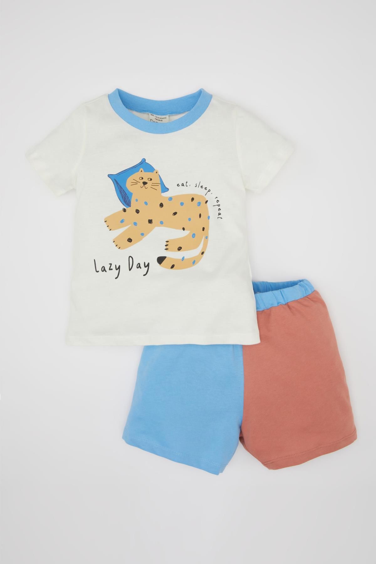 Defacto Erkek Bebek Renk Bloklu Penye Kısa Kollu Şortlu Pijama Takımı C3523A524HS