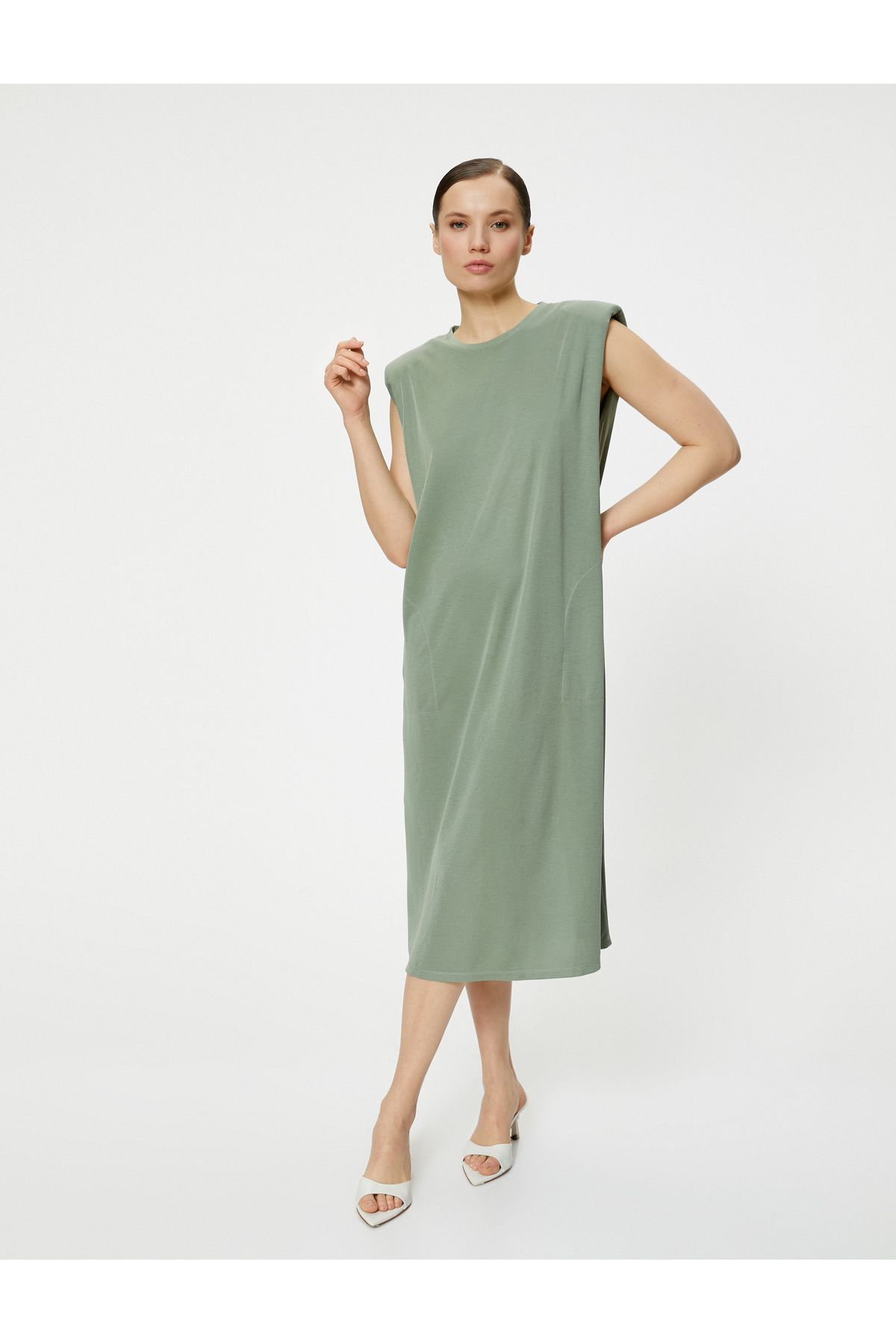 Koton Midi Vatkalı Elbise Rahat Kesim Cep Detaylı Vatkalı Modal Karışımlı