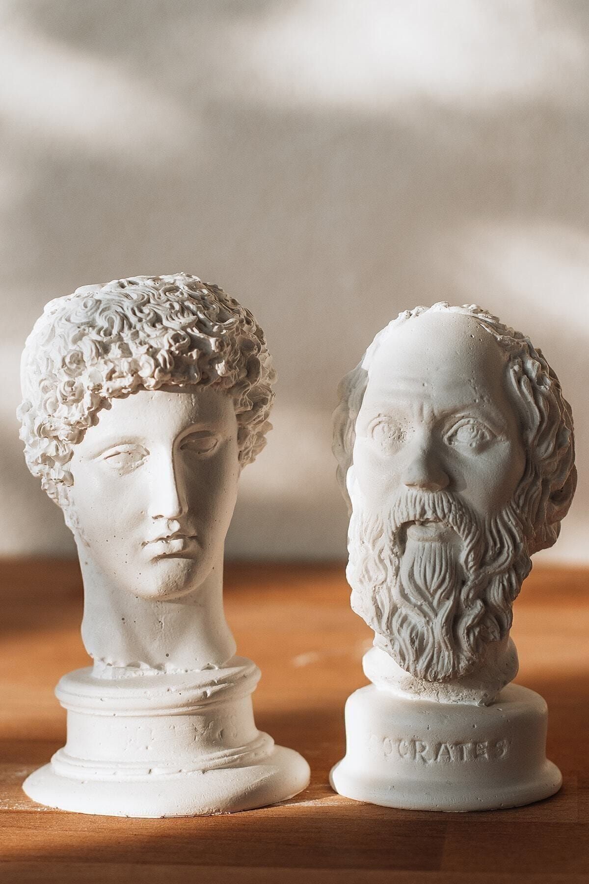 BEIGE Beyaz Hermes + Socrates 2'li Heykel Büst