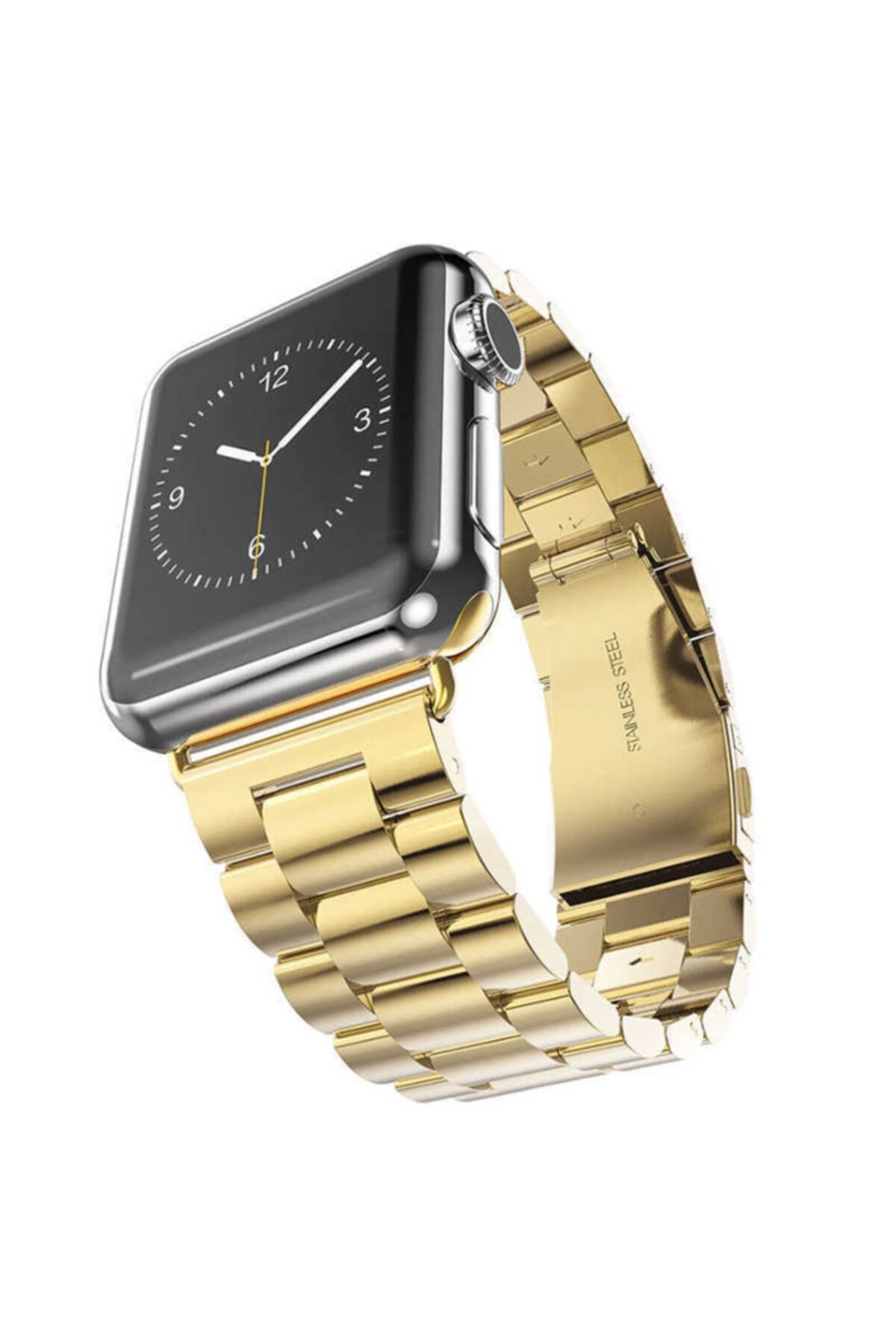Apple Watch 42 Mm Metal Kordon Çelik Klipsli Kayış Gold + Popsocket