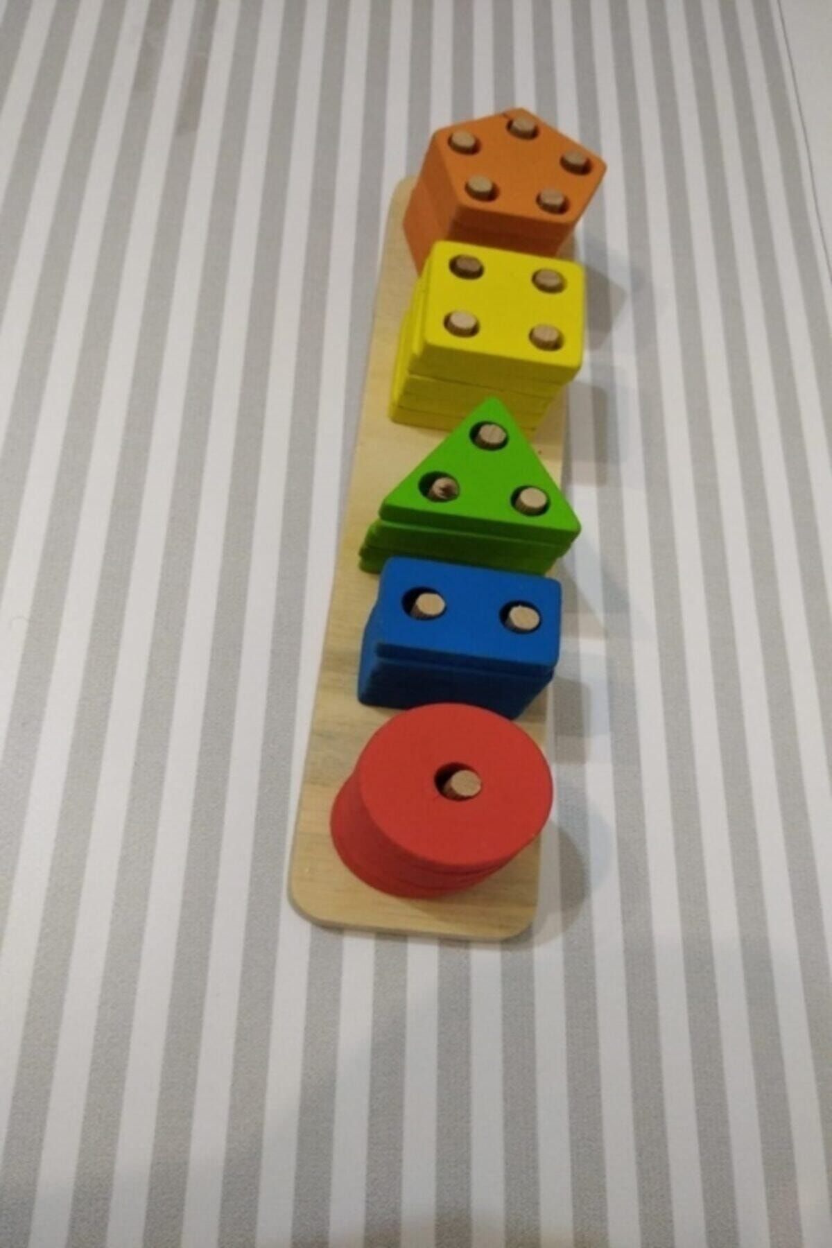 Zuzum Baby Eğitici Ahşap Geometrik Şekiller Beşli Bultak Oyunu