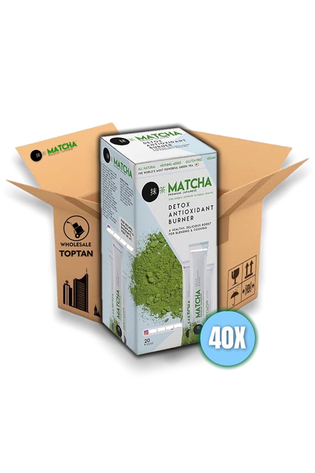 Matcha Premium Japanese Detox Burner Matcha Çayı, 40 Kutu-1 Koli, (çilek Aromalı)
