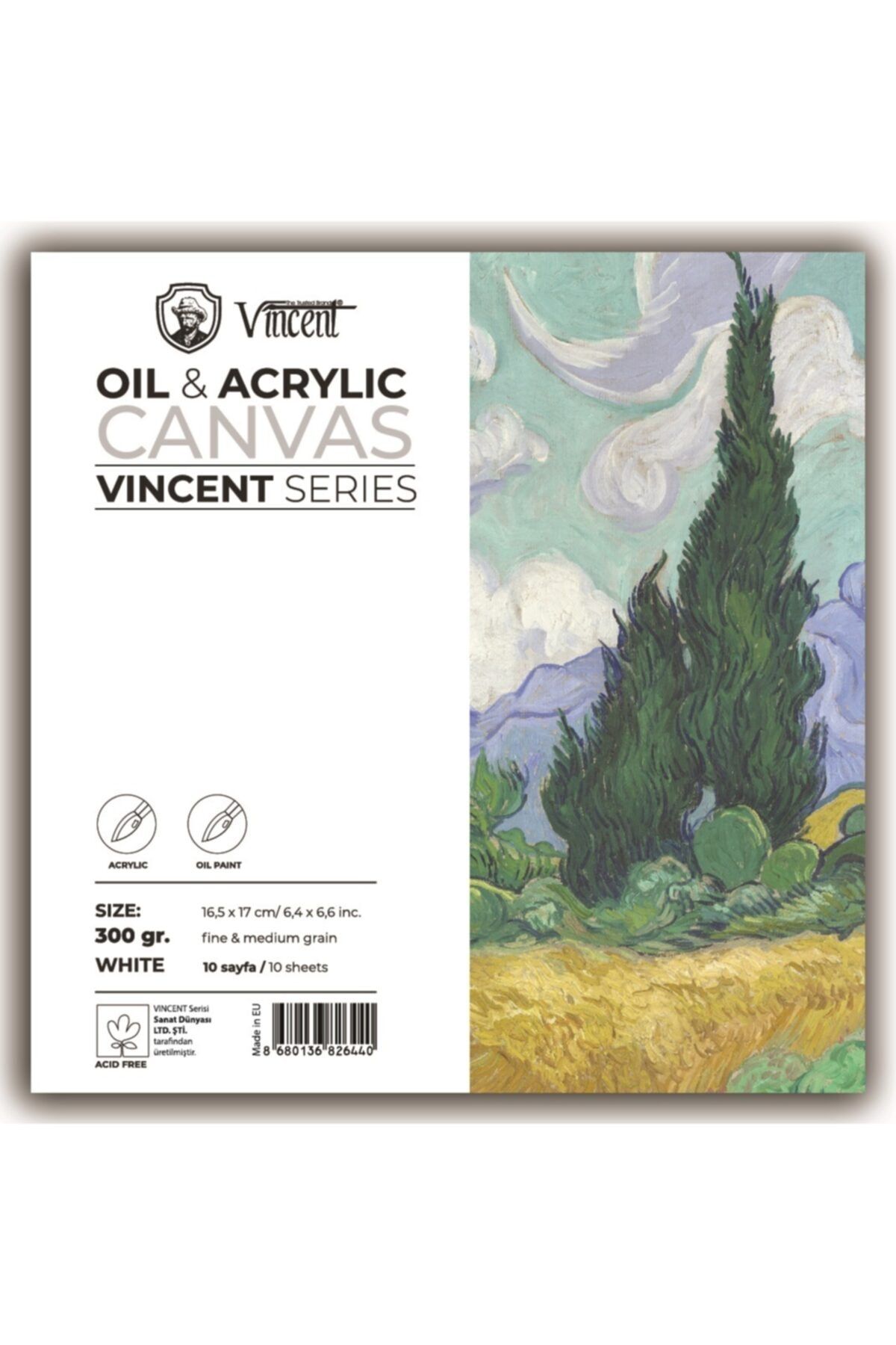 Vincent Vıncent Oıl Acrylıc Canvas Whıte 300gr 16,5cmx17cm 10 Sayfa Yağlı Ve Akrilik Boya Defteri