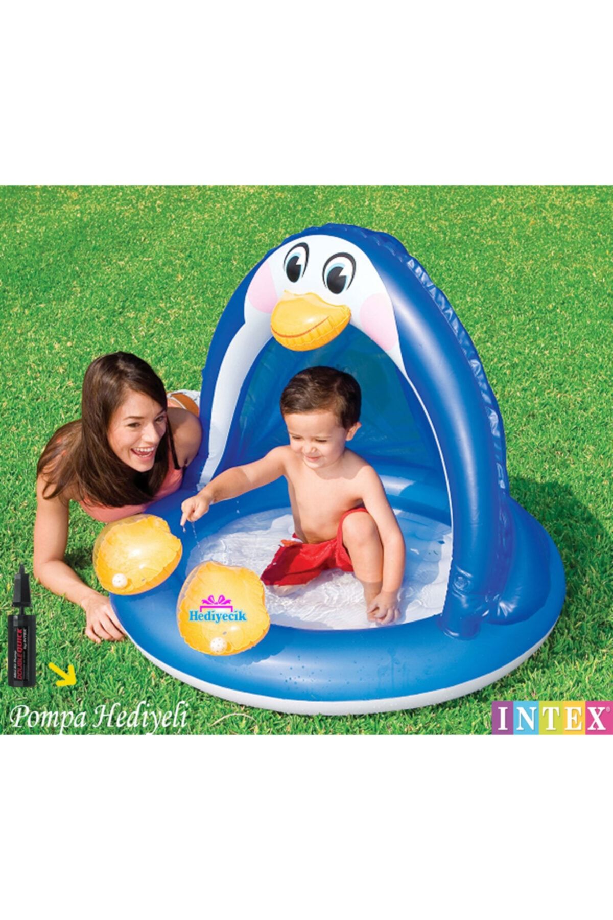 hediyecik Şişme Yumuşak Taban Penguen Gölgelikli Bebek Oyun Havuzu Set 102x83 Cm