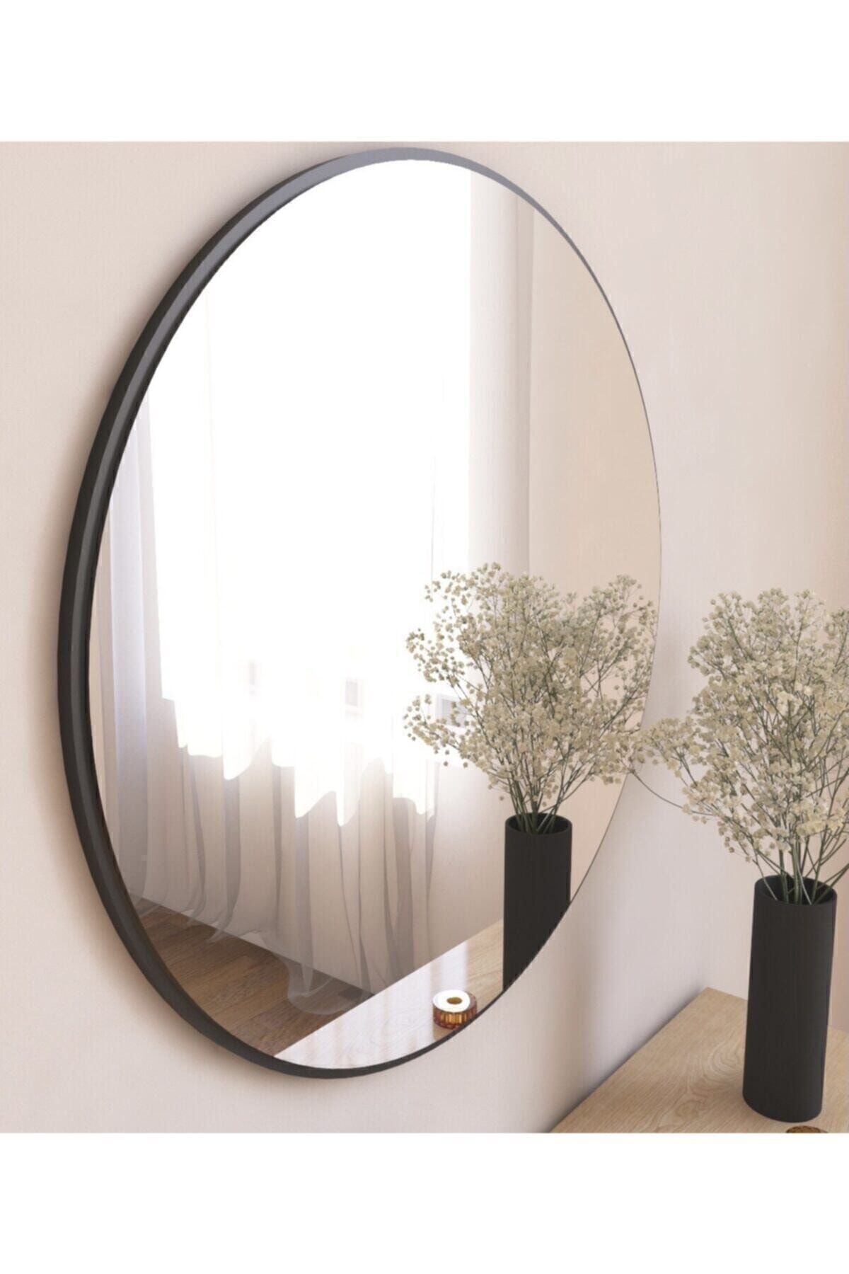 woodstore Siyah Dekoratif Yuvarlak Antre Hol Koridor Duvar Salon Mutfak Banyo Wc Ofis Aynası 60 Cm