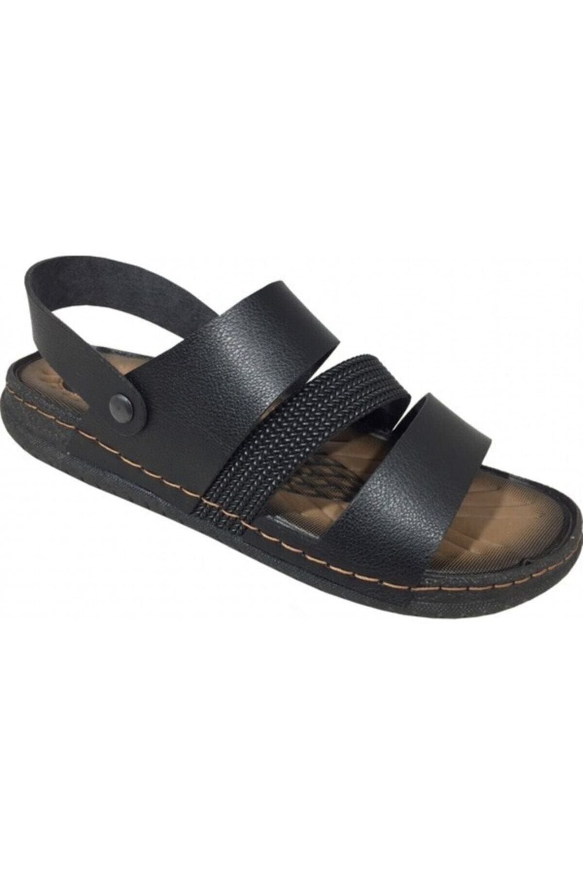 Gezer Erkek Siyah Tam Ortapedik Günlük Bahçe Outdoor Sandalet Terlik- Altın Adım Ayakkabı