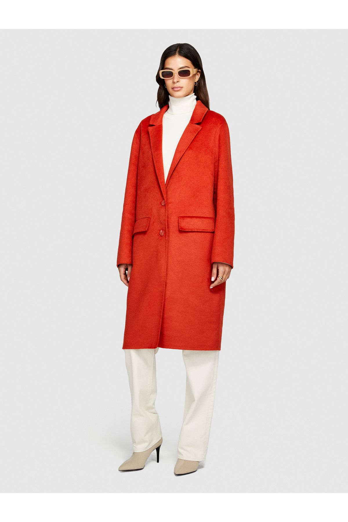 Sisley Kadın Kırmızı Yün Karışımlı Cacoon Fit Palto