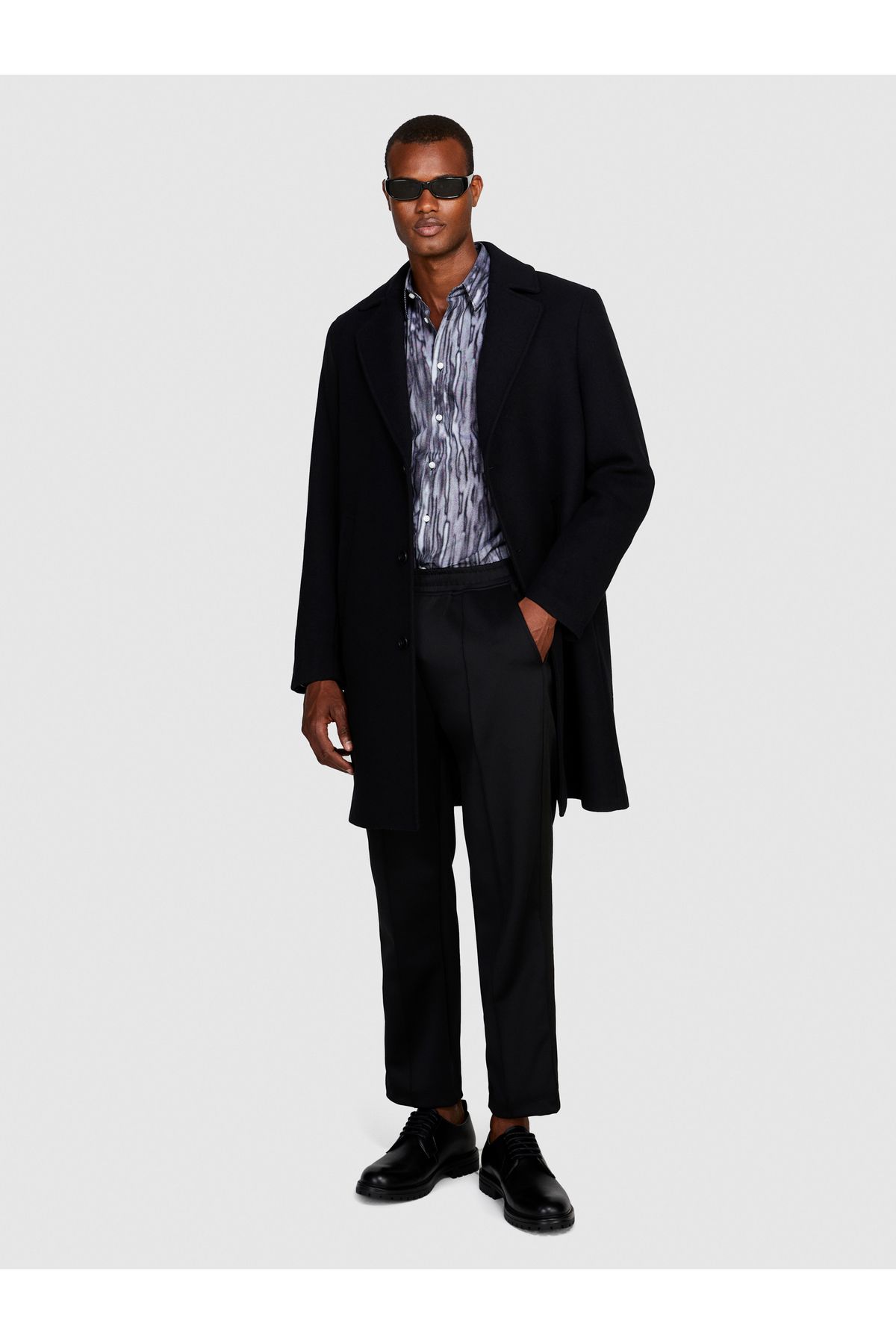 Sisley Erkek Siyah Yün Karışımlı Regular Fit Palto