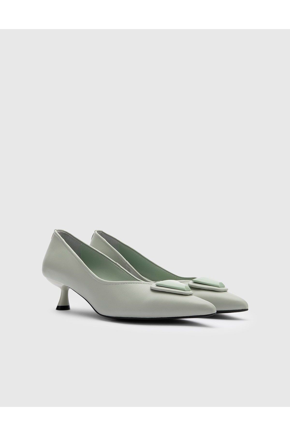 İlvi Tzvi Hakiki Deri Kadın Su Yeşili Topuklu Ayakkabı