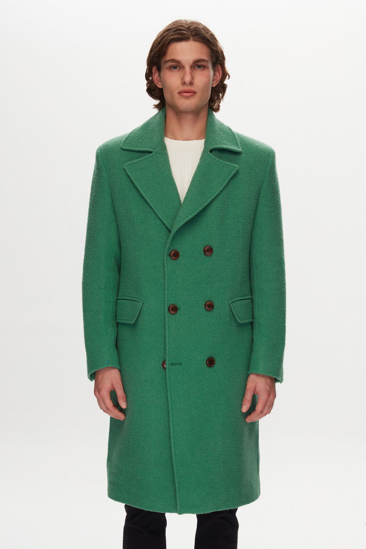 Tween Slim Fit Yeşil Yün-poliamid Palto
