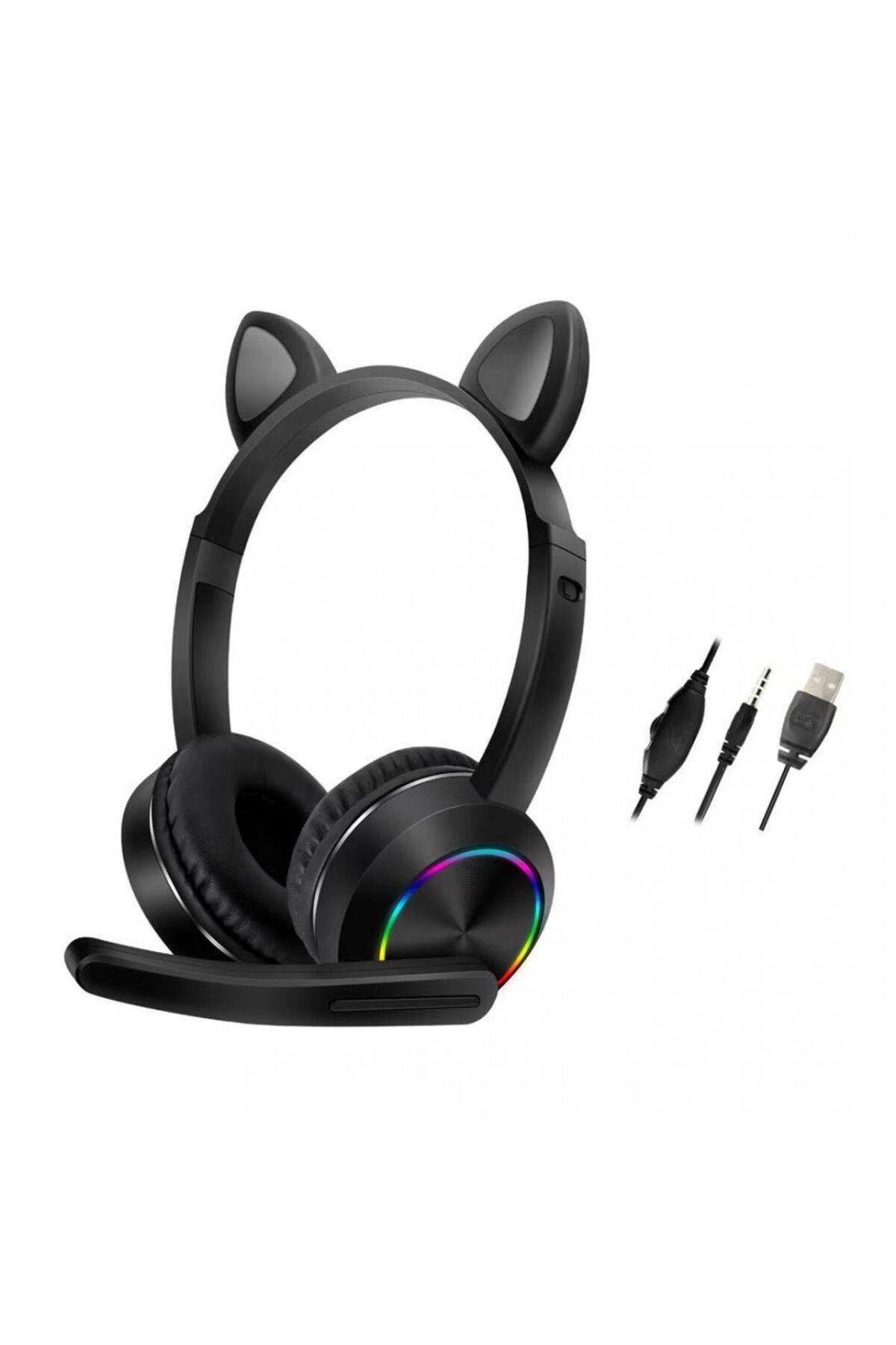 Astra Market Akz020 Kafa Üstü Işıklı Kedi Kulaklık - Ürün Rengi : Siyah - Lisinya
