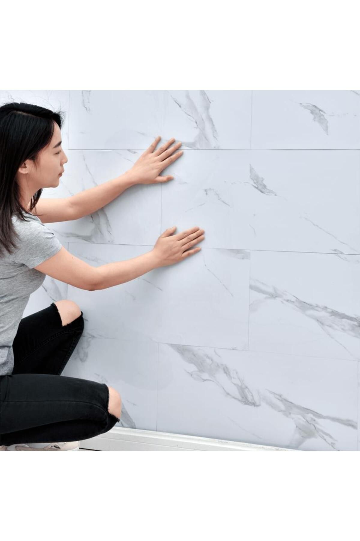 Renkli Duvarlar 1 Adet 30x60 cm Doğal Bulut Kabarcıklı Yapışkanlı Beyaz Mermer Desen Duvar Döşeme Paneli