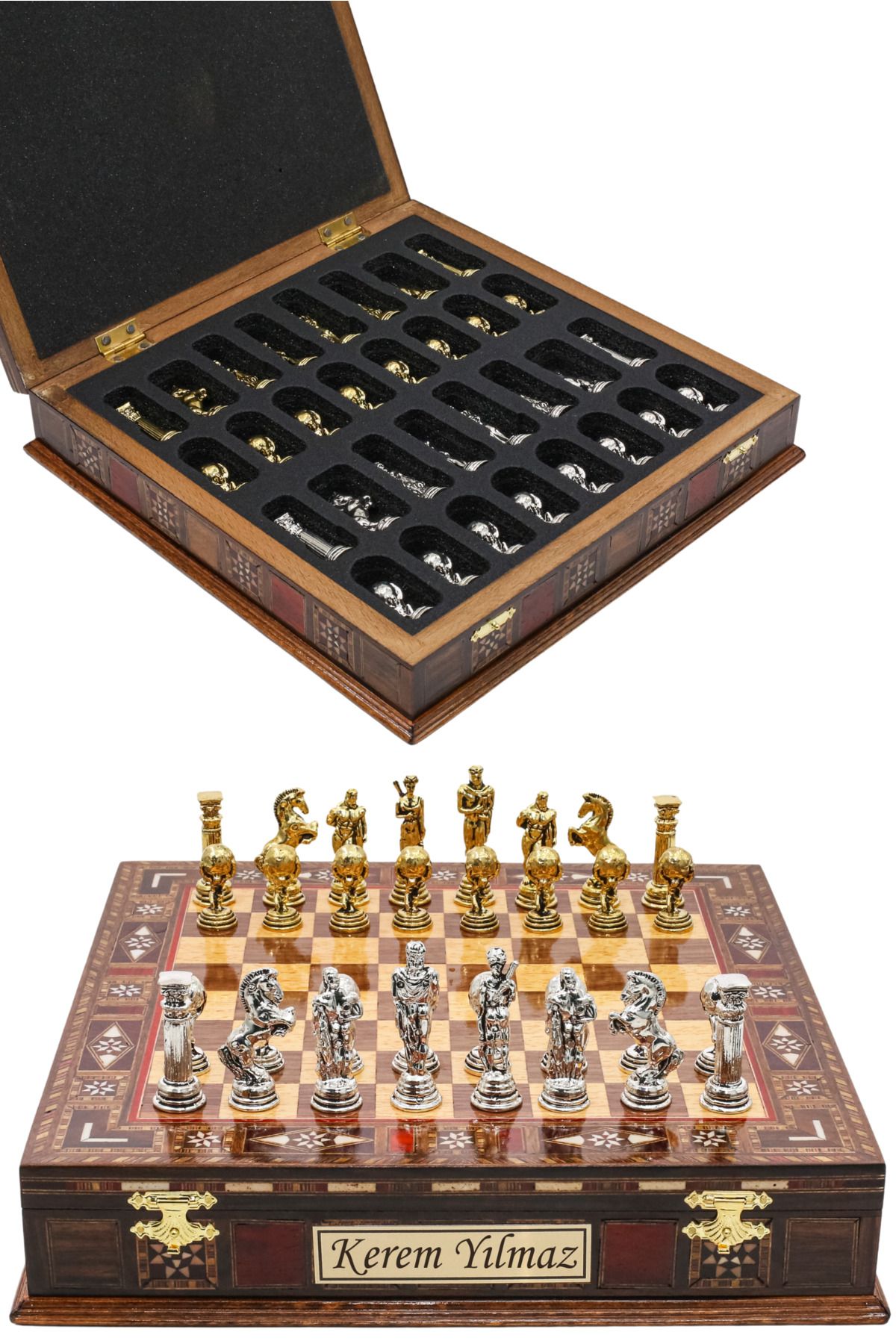 Cooper Chess Premium 30cm Masif Ahşap Kutulu Metal Satranç Takımı Antik Yunan Mitolojik Titan Atlas Herkül