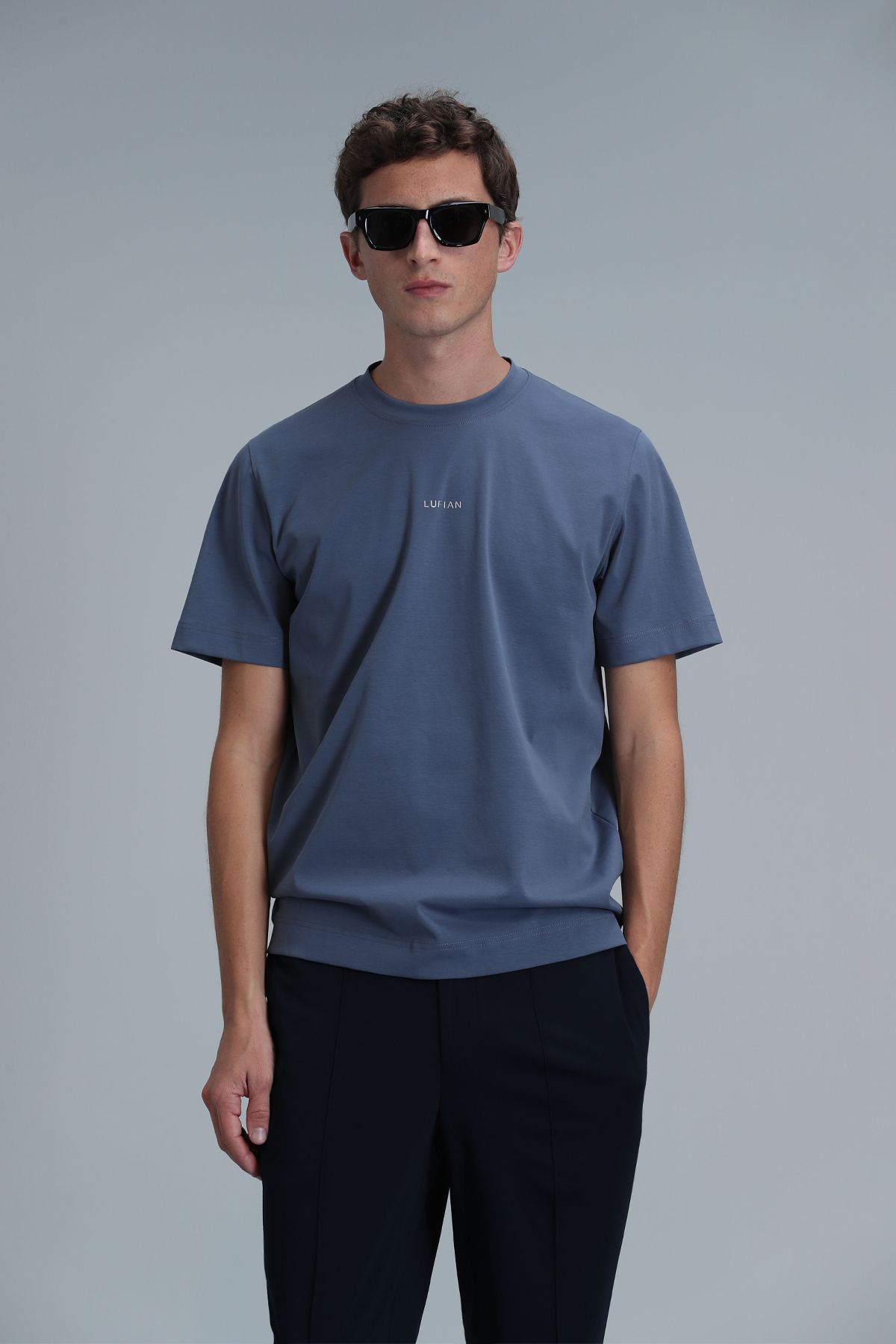 Lufian Antony Modern Grafik T- Shirt Koyu Mavi