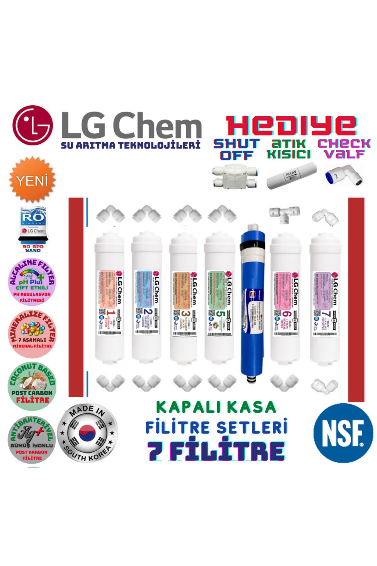 LG Chem Kapalı Kasa 7 Filitre 14 Aşama Inline Filitre Seti.tüm Fittingler Hediye.