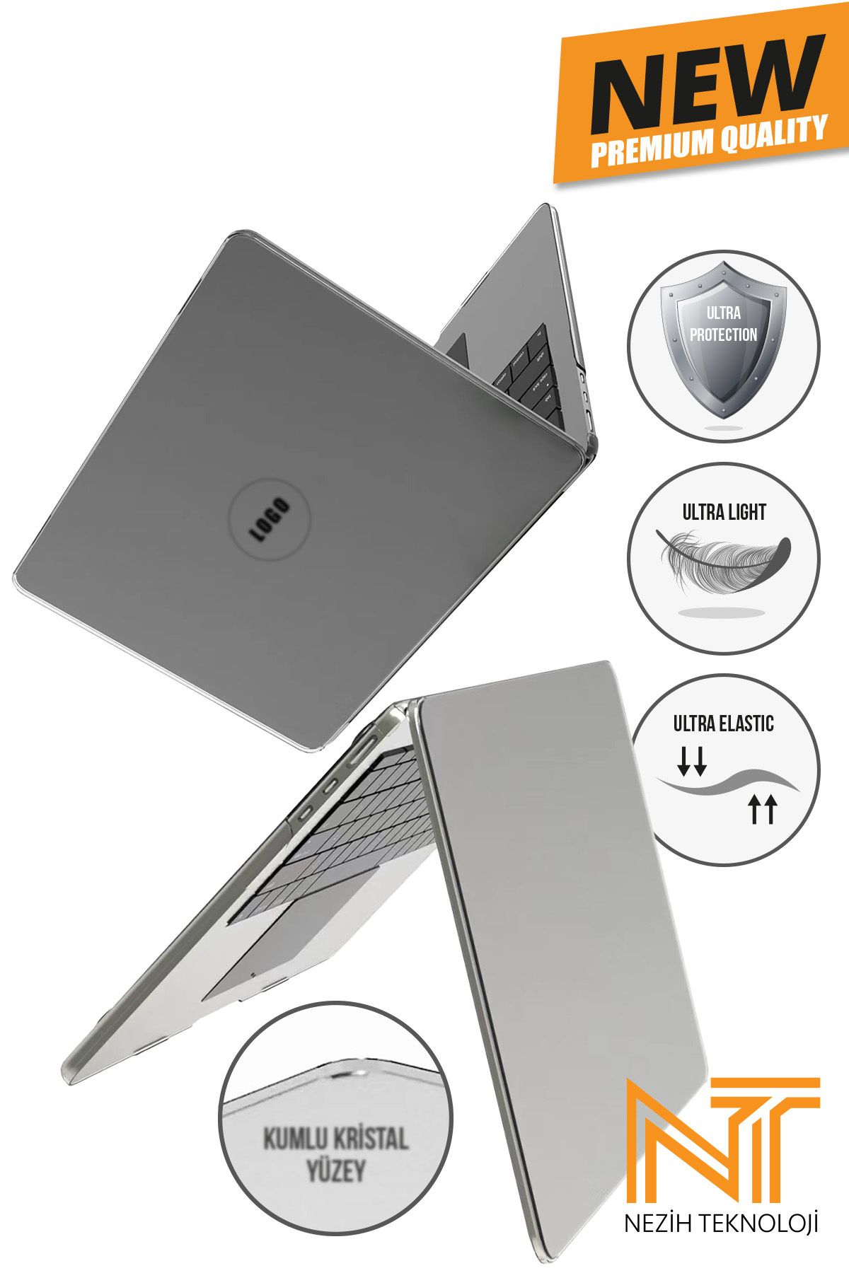 Nezih Case Macbook Air 15 İnç M2 / M3 Çip A2941 / A3114 Kumlu Kristal Yüzey Ultra Hafif 360 Full Alt Üst Kapak
