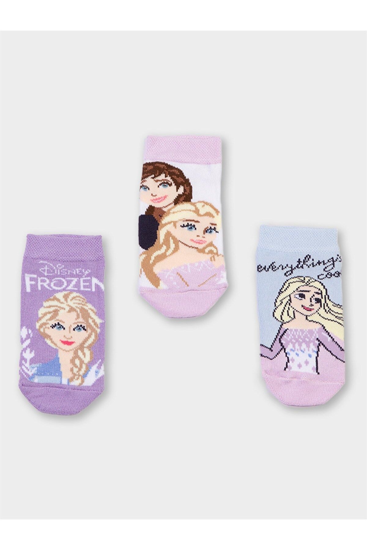 Frozen Lisanslı Kız Çocuk 3 Çift Patik Çorap 21079
