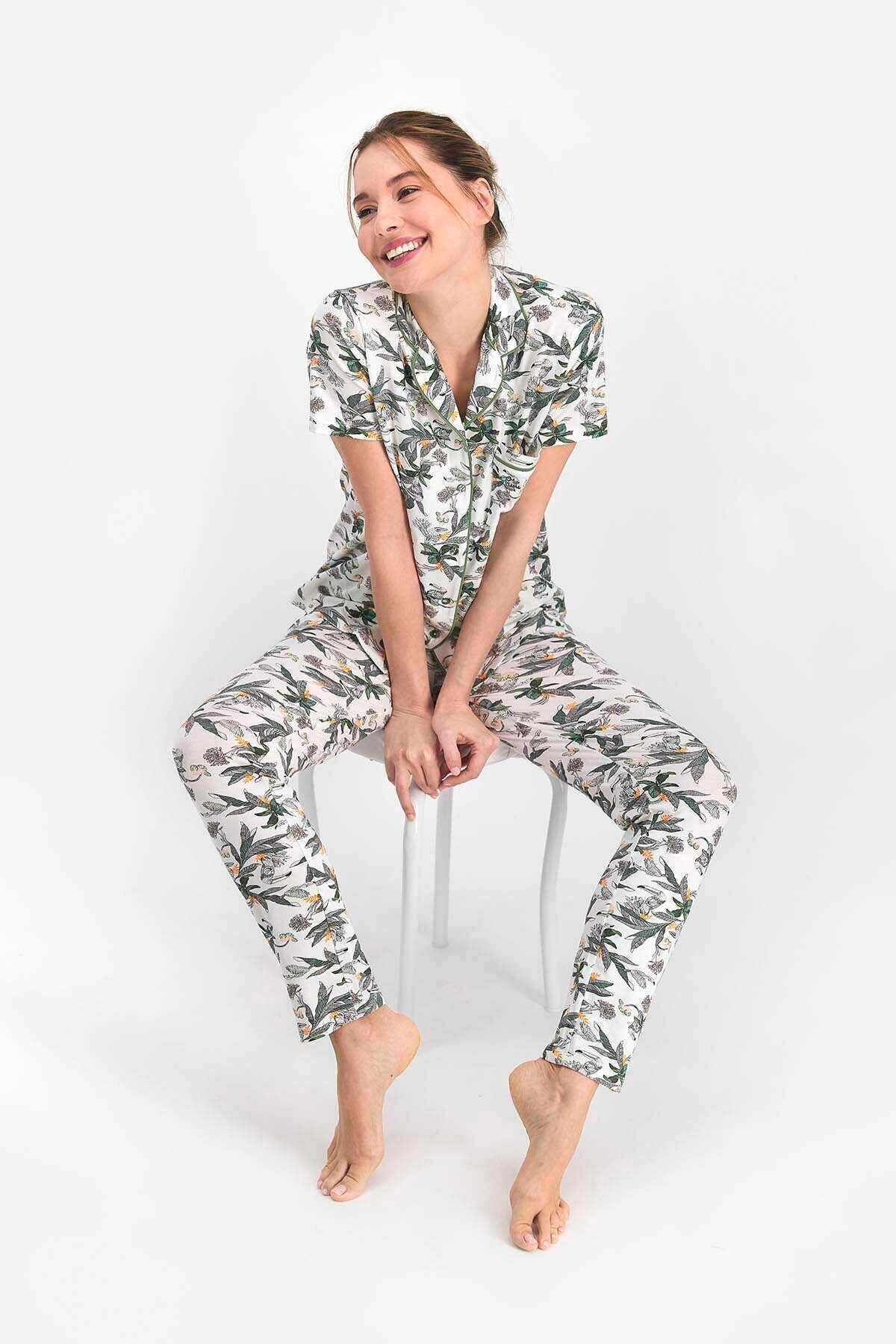 Pierre Cardin Krem Kadın Gömlek Pijama Green Garden - Pc7704-s