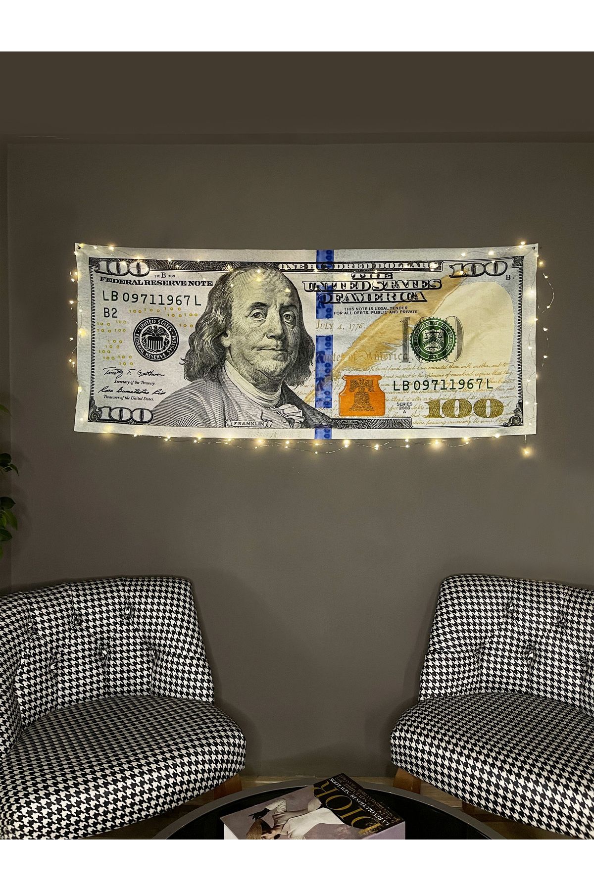 Dokumio 100 Dolar Duvar Örtüsü Başarı, Çalışma ve Hayallerin Somut Bir İfadesi Duvar Halısı Tapestry