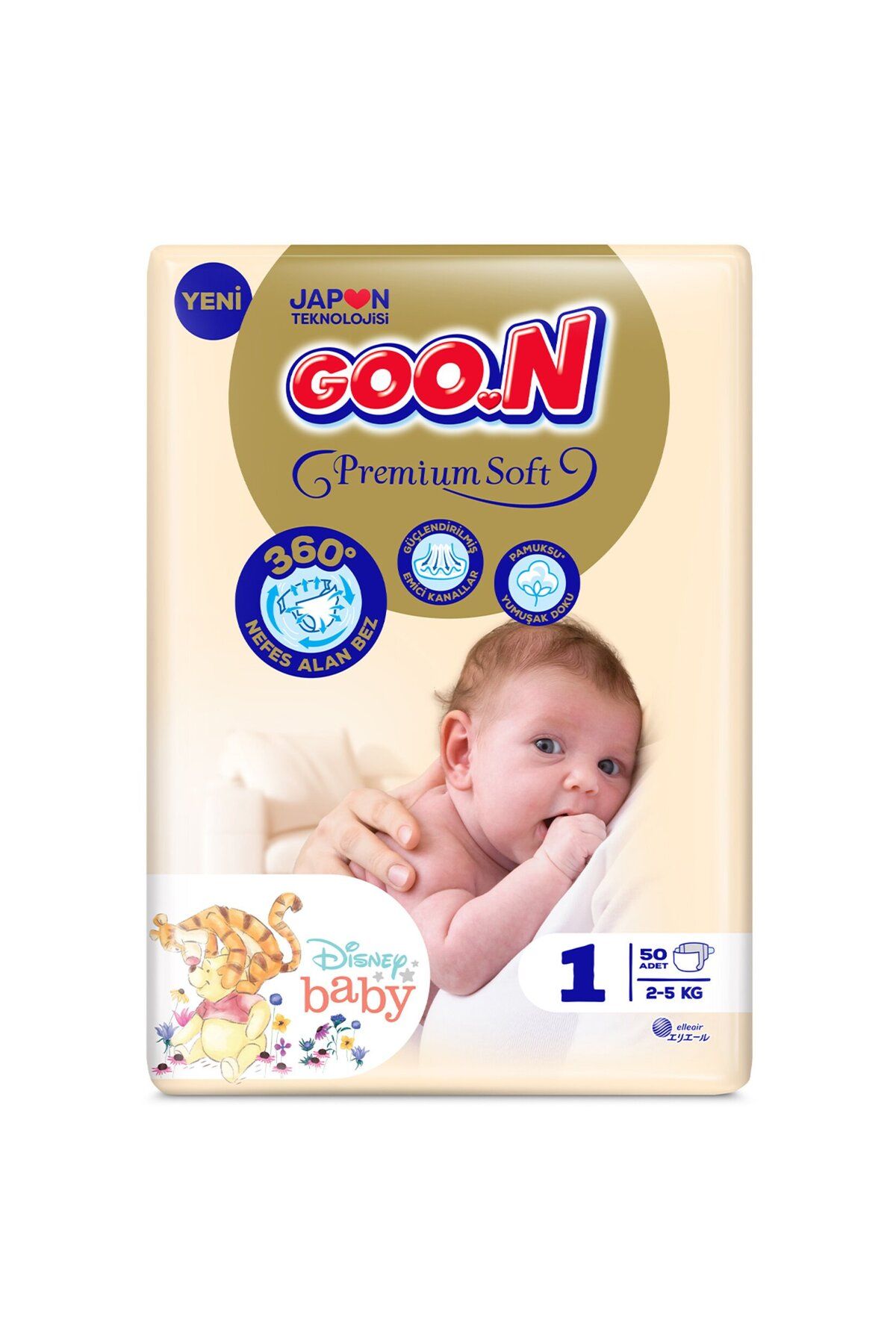 Goo.n Premium Soft Jumbo 1 Beden Yenidoğan 2-5 Kg 50'li