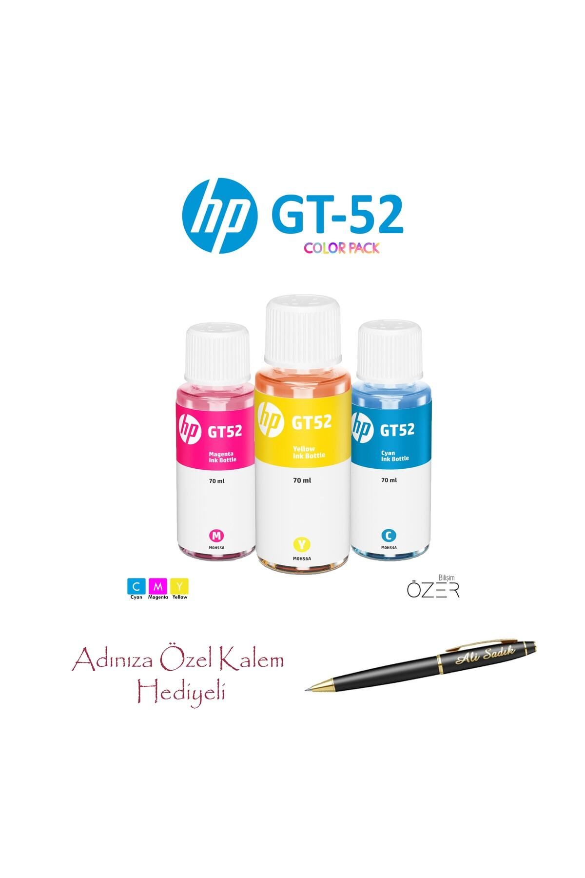 HP Gt52 M0h56ae 3 Renk Mürekkep Kartuşu + Isme Özel Kalem Hediyeli