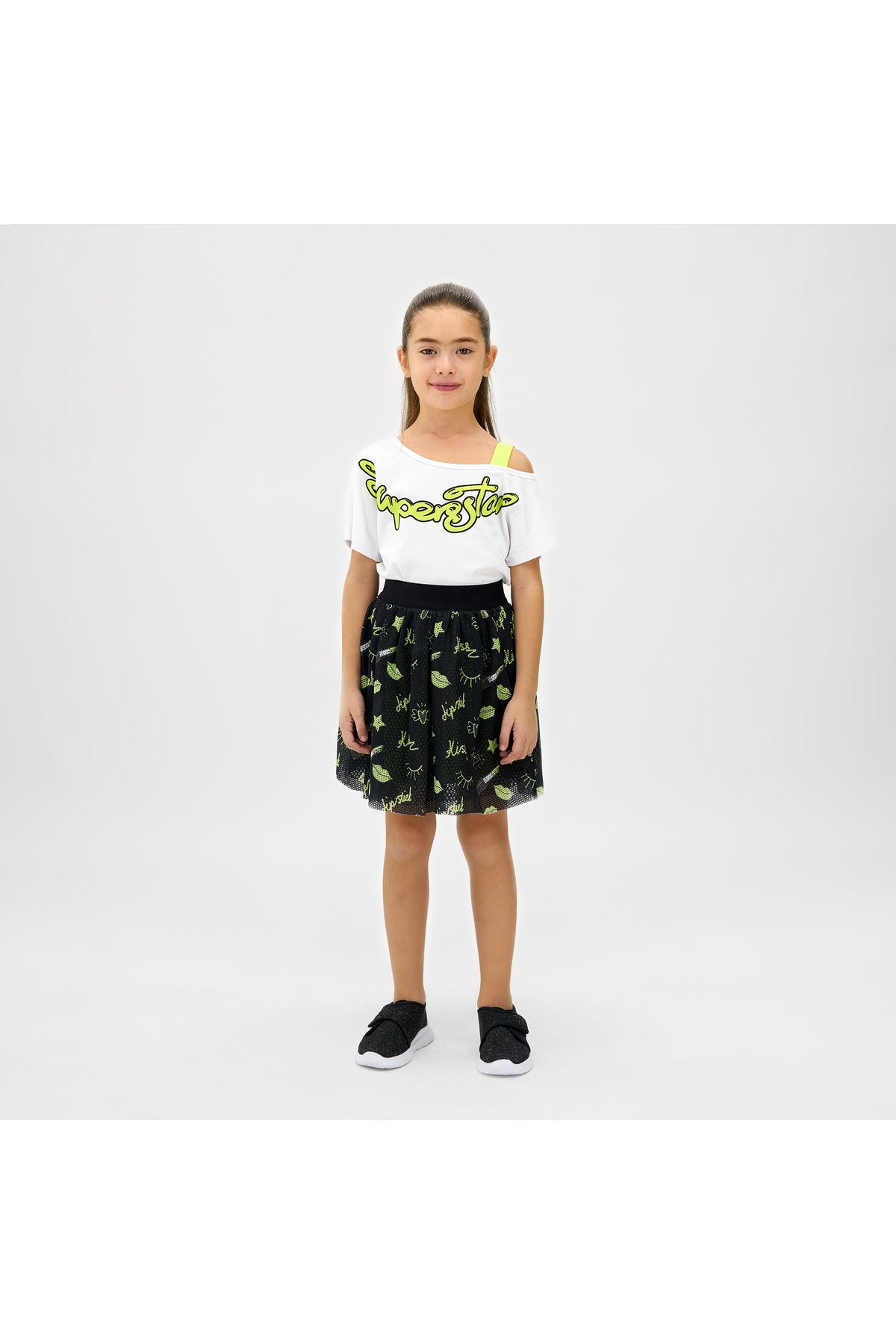 Panço Kız Çocuk Yakası Bant Detaylı Tişört