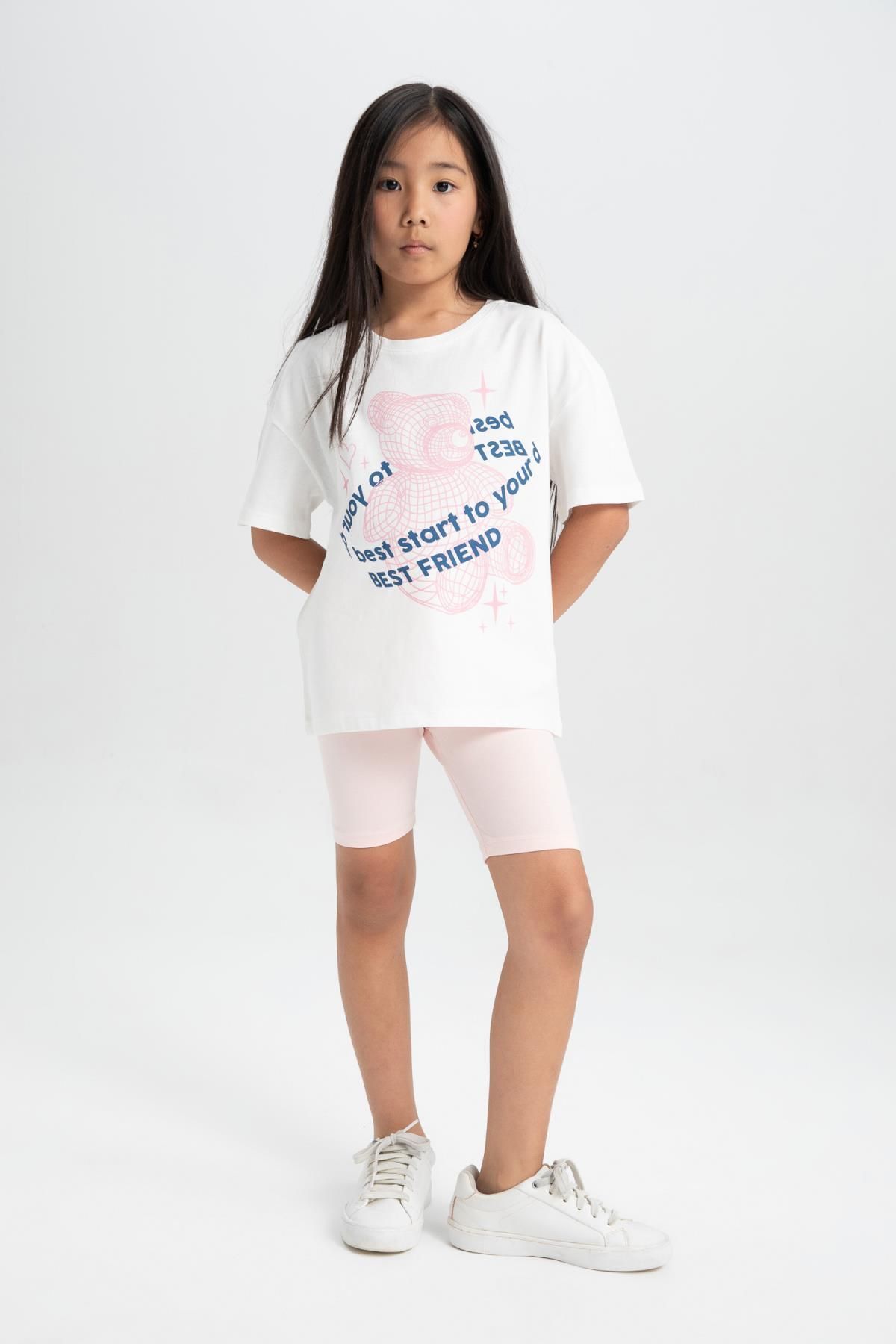 Defacto Kız Çocuk Baskılı Kısa Kollu Tişört Tayt 2'li Takım C7497a824sm