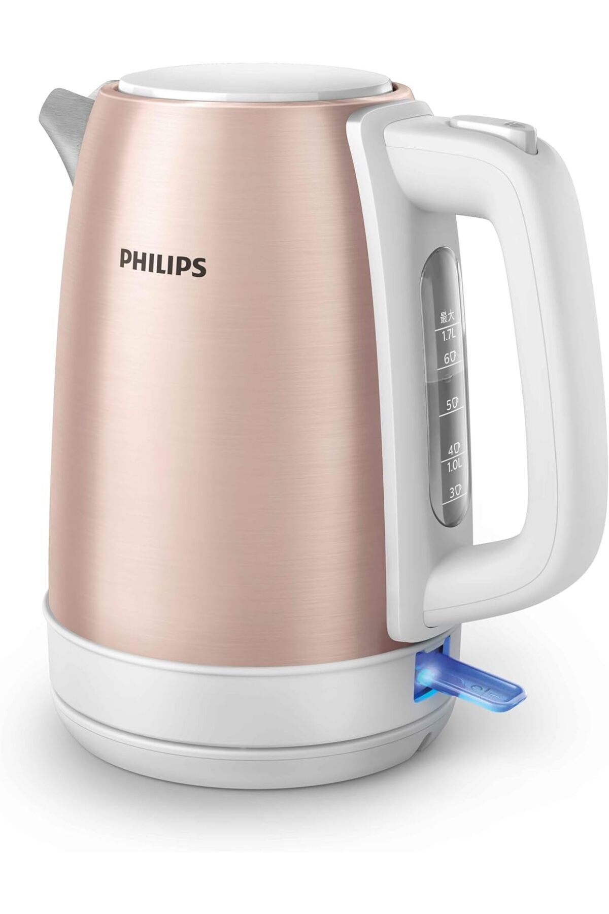 Philips Elektrikli Su Isıtıcısı Yaylı Kapaklı ve Gösterge Işıklı 1,7L Paslanmaz Çelik, 360°Döner Taban Rose