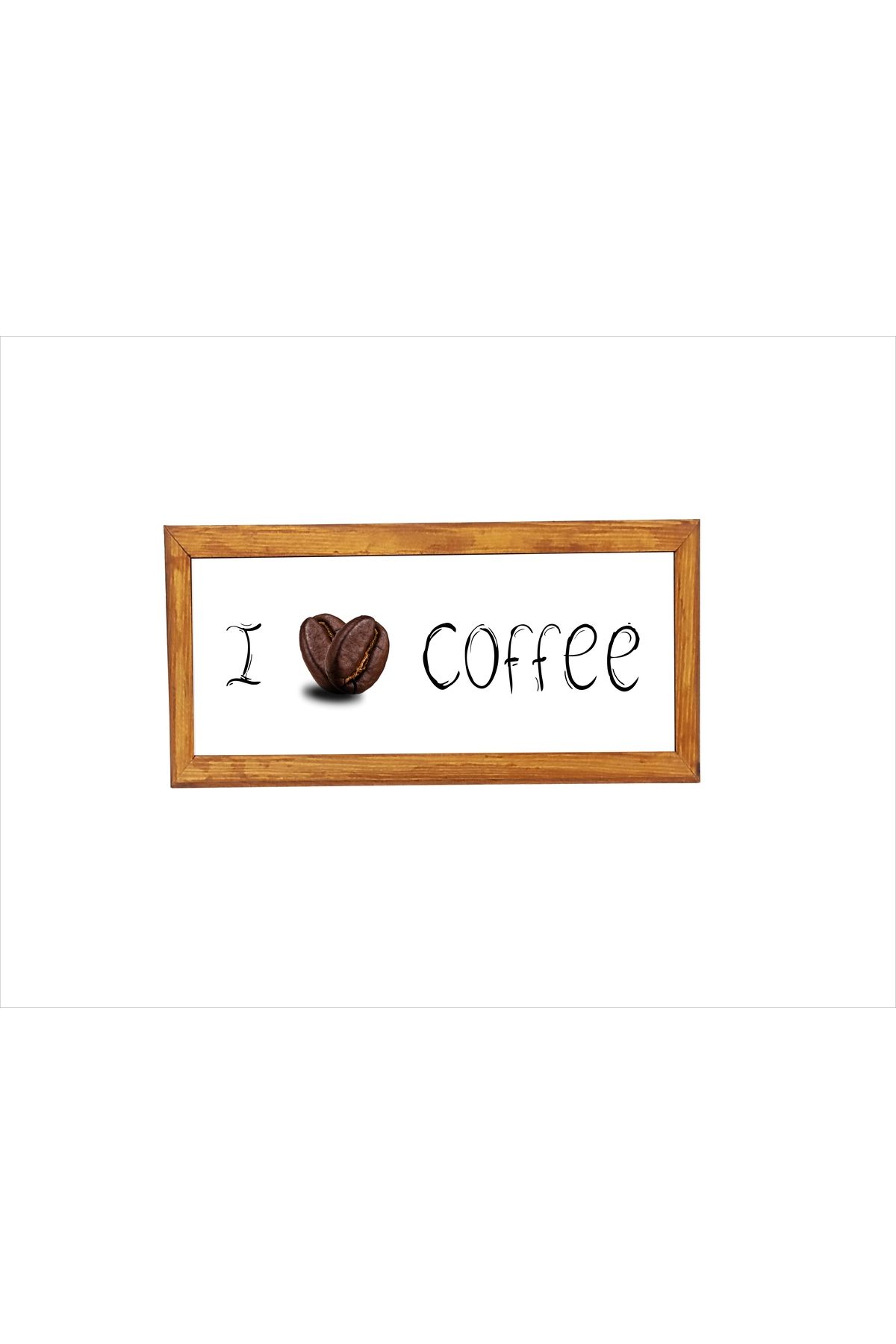 enmalife Kahve Köşesi I Love Coffe Beyaz Ahşap Çerçeveli Kalpli Kahve Tablo