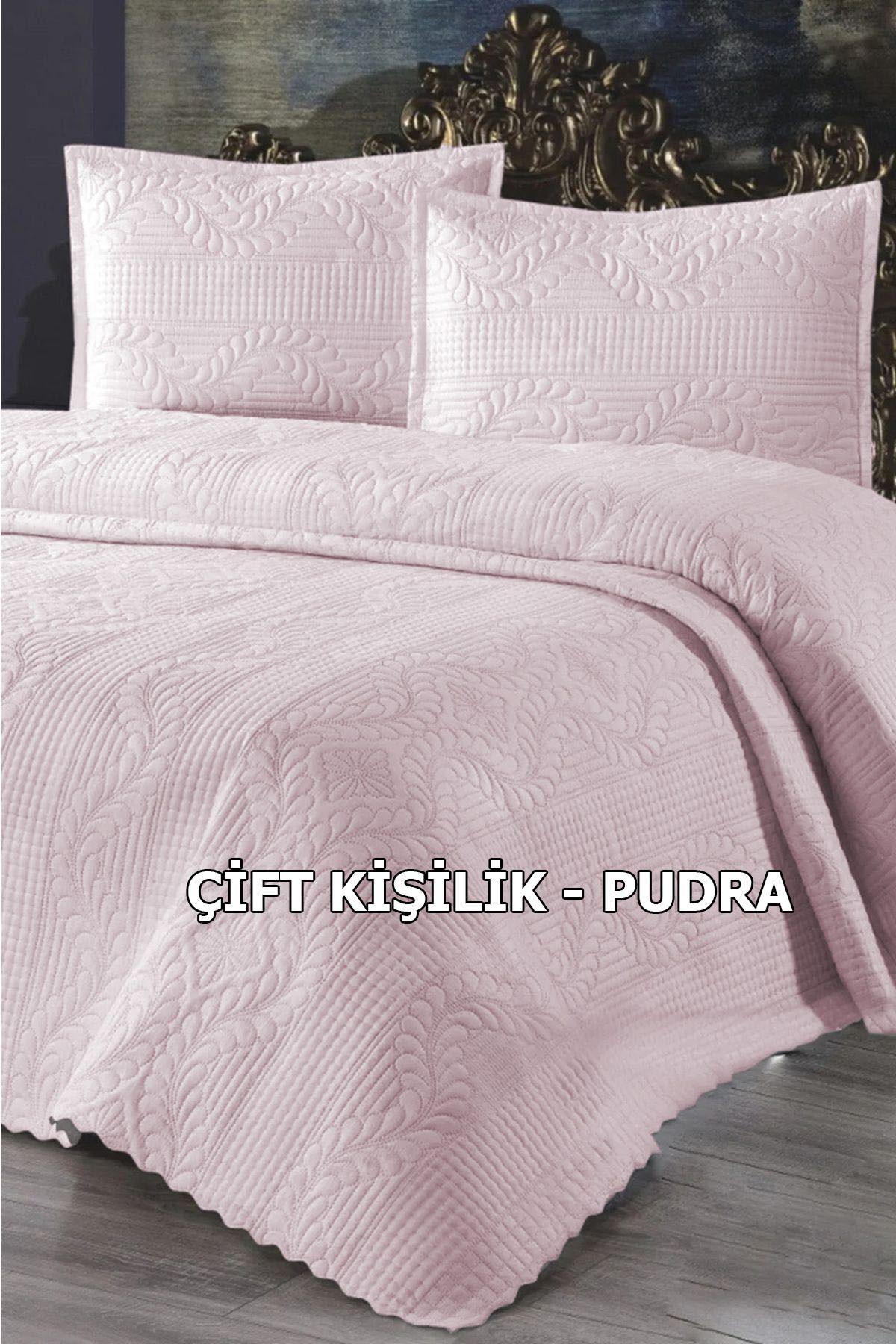 Çt Çeyizci Tekstil Çift Kişilik Dantelsiz Yatak örtüsü 3 Parça - Pudra Bedspread