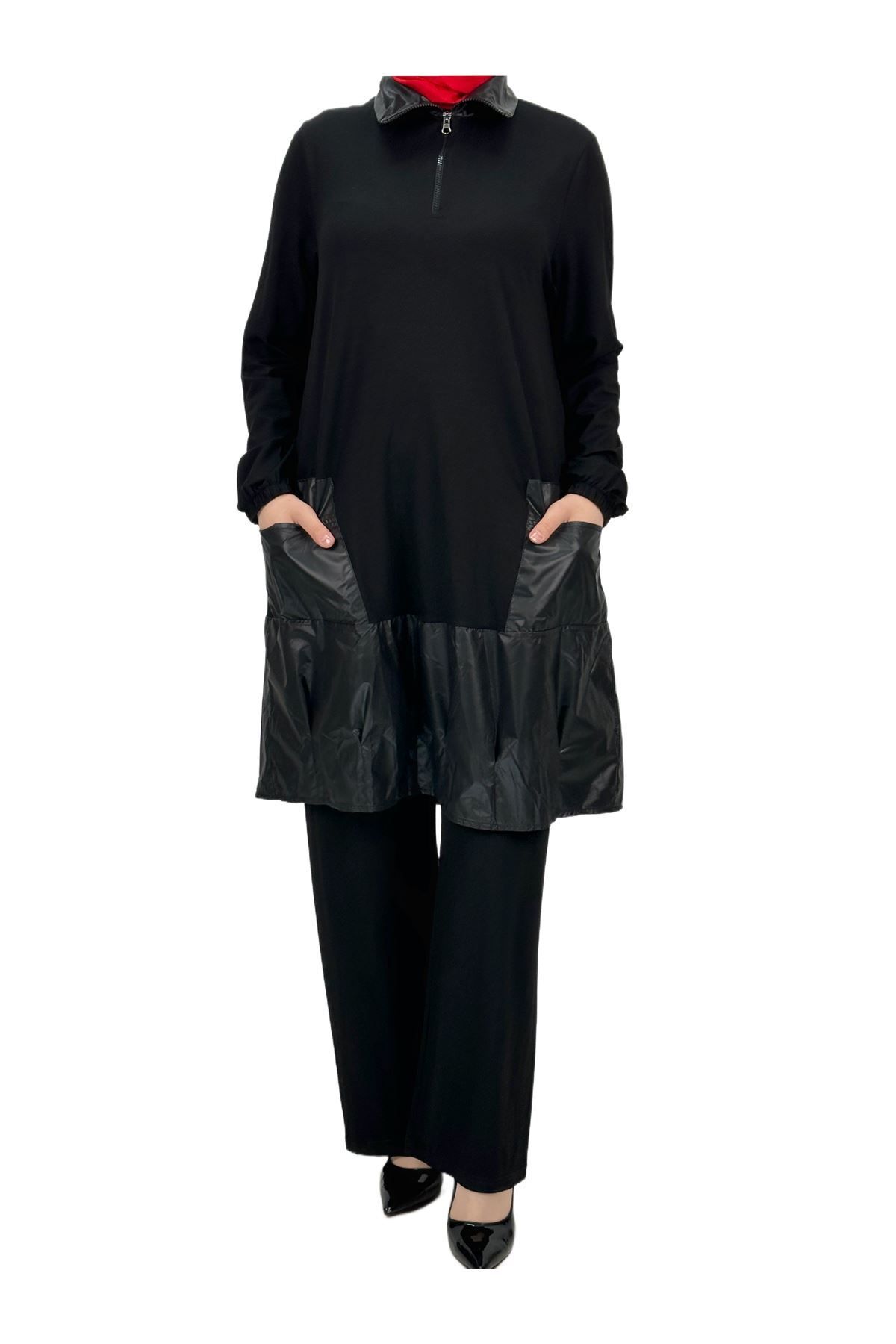 ottoman wear OTW4451 Paraşüt Kumaş Pantolonlu Takım Siyah