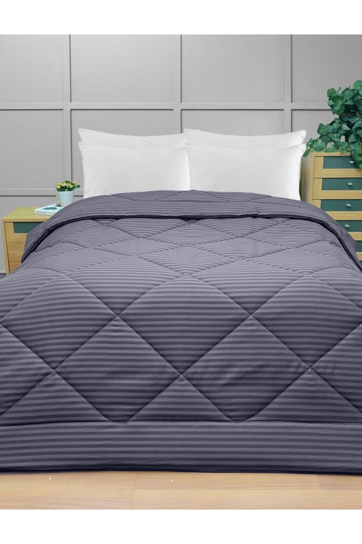 Komfort Home Çift Kişilik Çizgili Polycotton Saten Lüx Renkli Yorgan