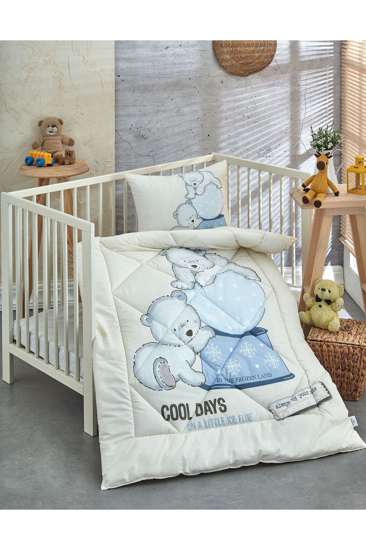 Komfort Home Baskılı %100 Pamuklu Silikon Elyaf Bebek Yorganı Yastık