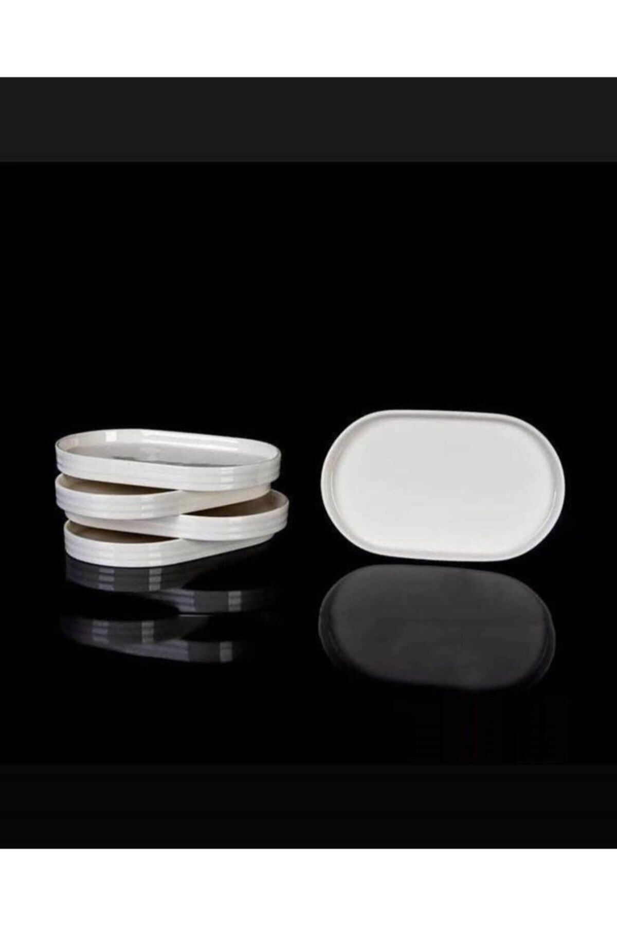 AROW Pure 6 Adet Porselen Oval Çerezlik Sunumluk Tabak 15 X 10 Cm