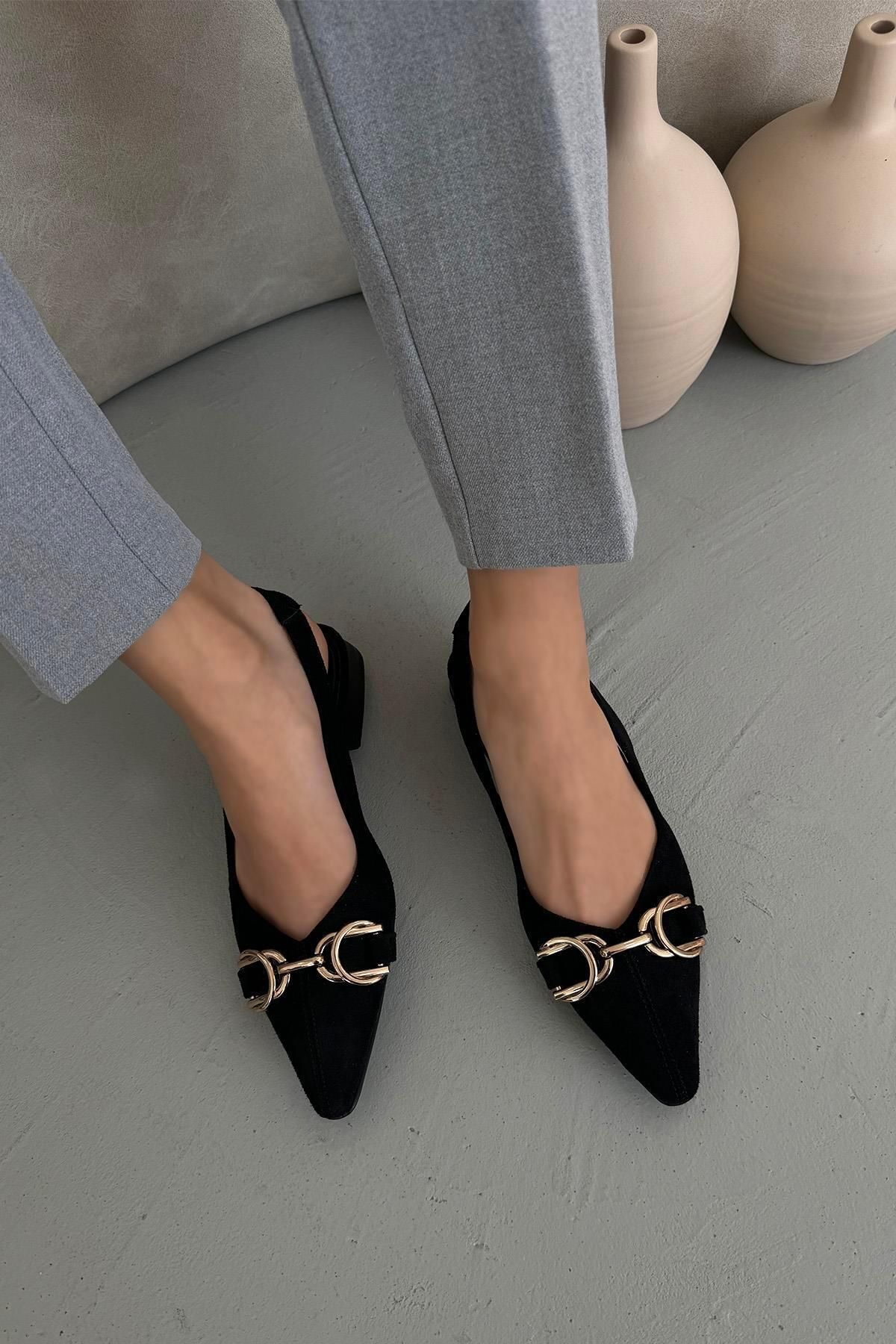 Straswans Suzi Kadın Toka Detay Süet Ayakkabı Siyah