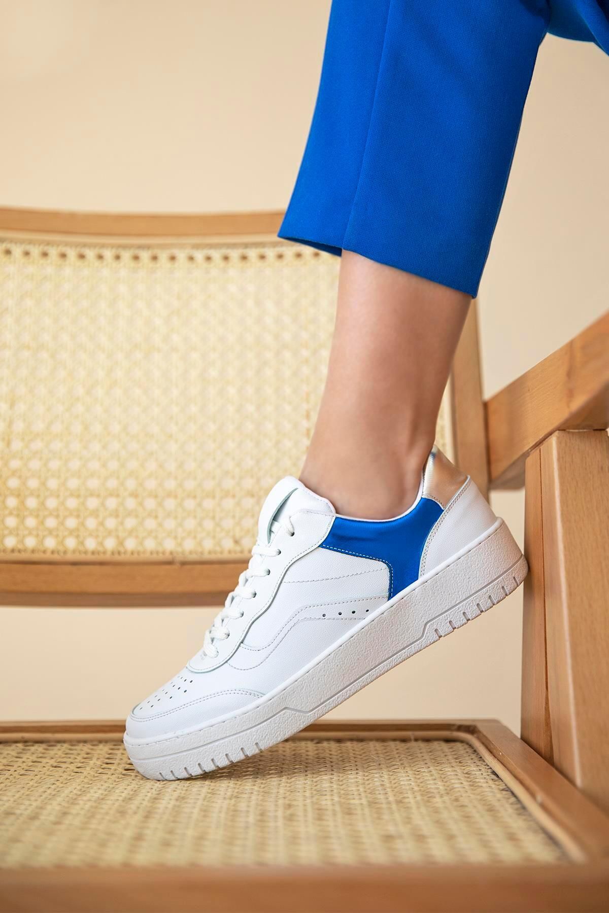 Straswans Wantt Kadın Deri Spor Ayakkabı Beyaz-mavi