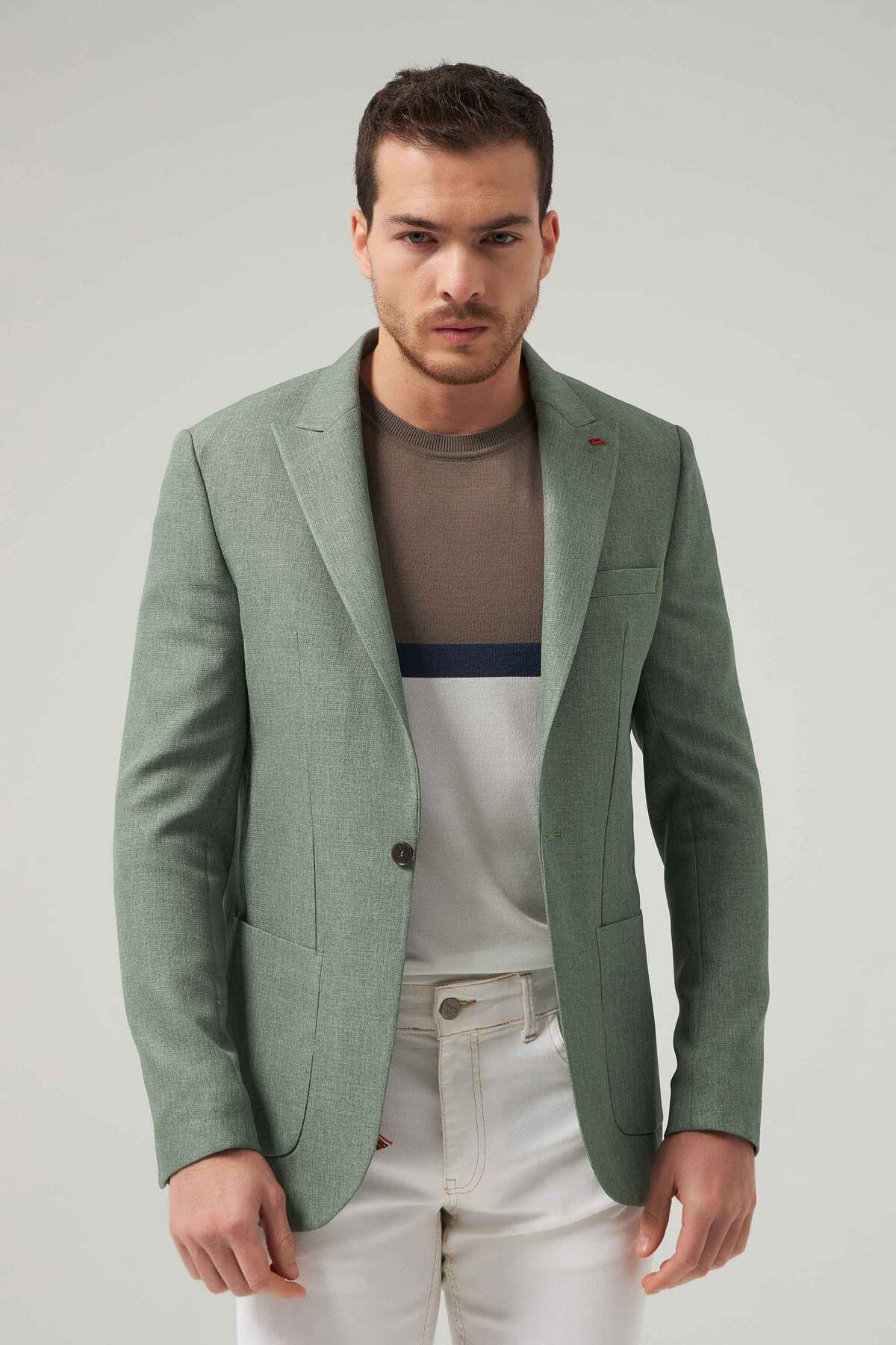 TWN Slim Fit Yeşil Armürlü Kumaş Ceket