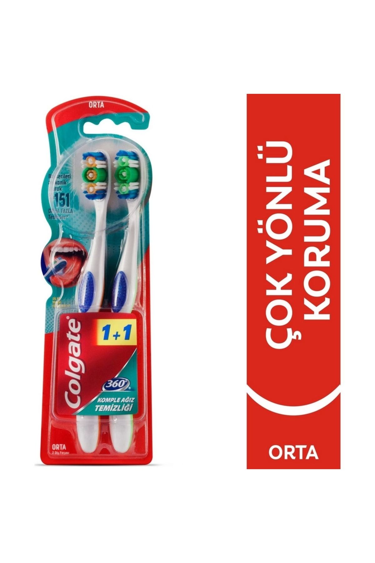 Colgate 360 Komple Ağız Temizliği 1+1 Orta Diş Fırçası